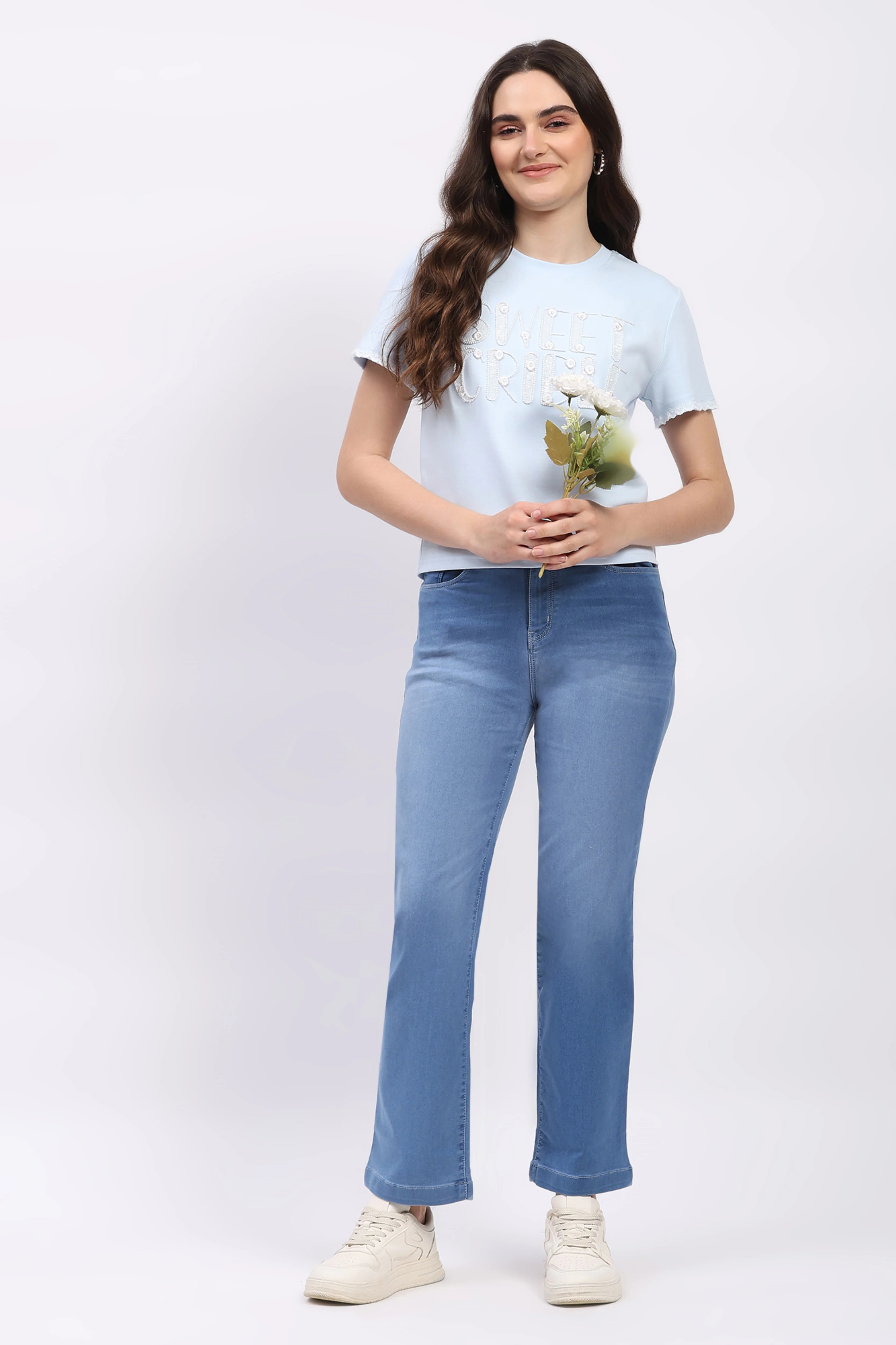Powder Blue Embroidered Modal Blend Top - Image 7