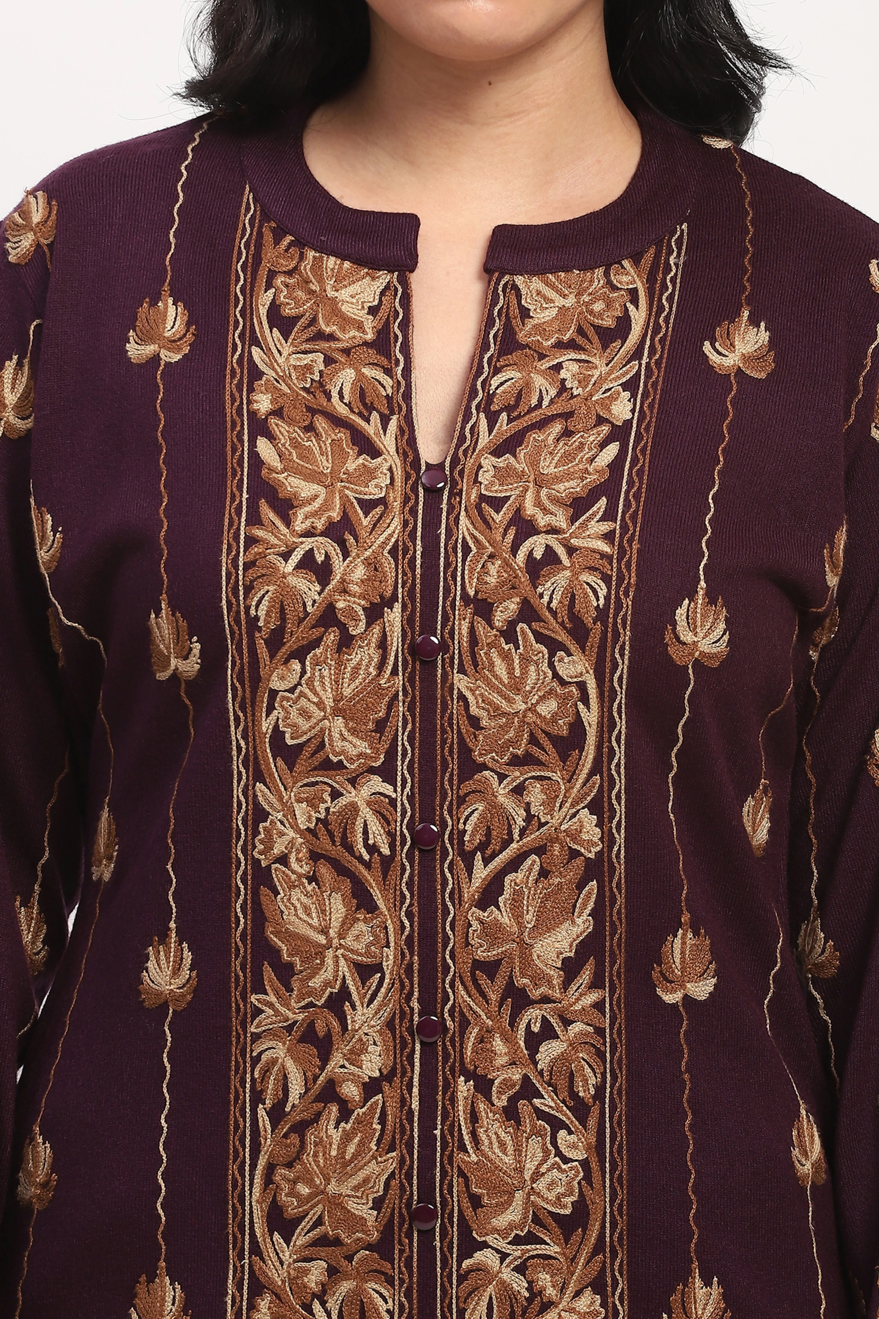 Purple Embroidered Winter Kurta Pant Set - Image 6