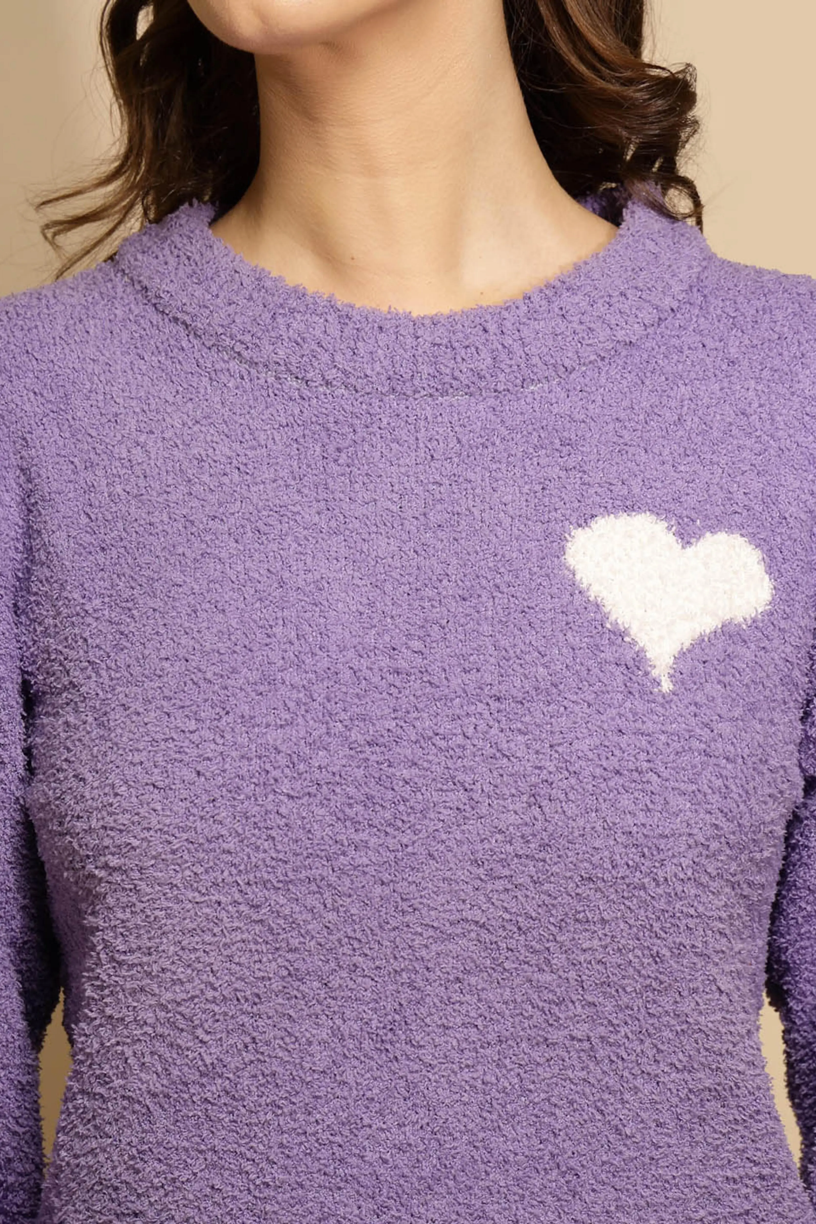 Purple Solid Full Sleeve Round Neck Night Suit - Image 5