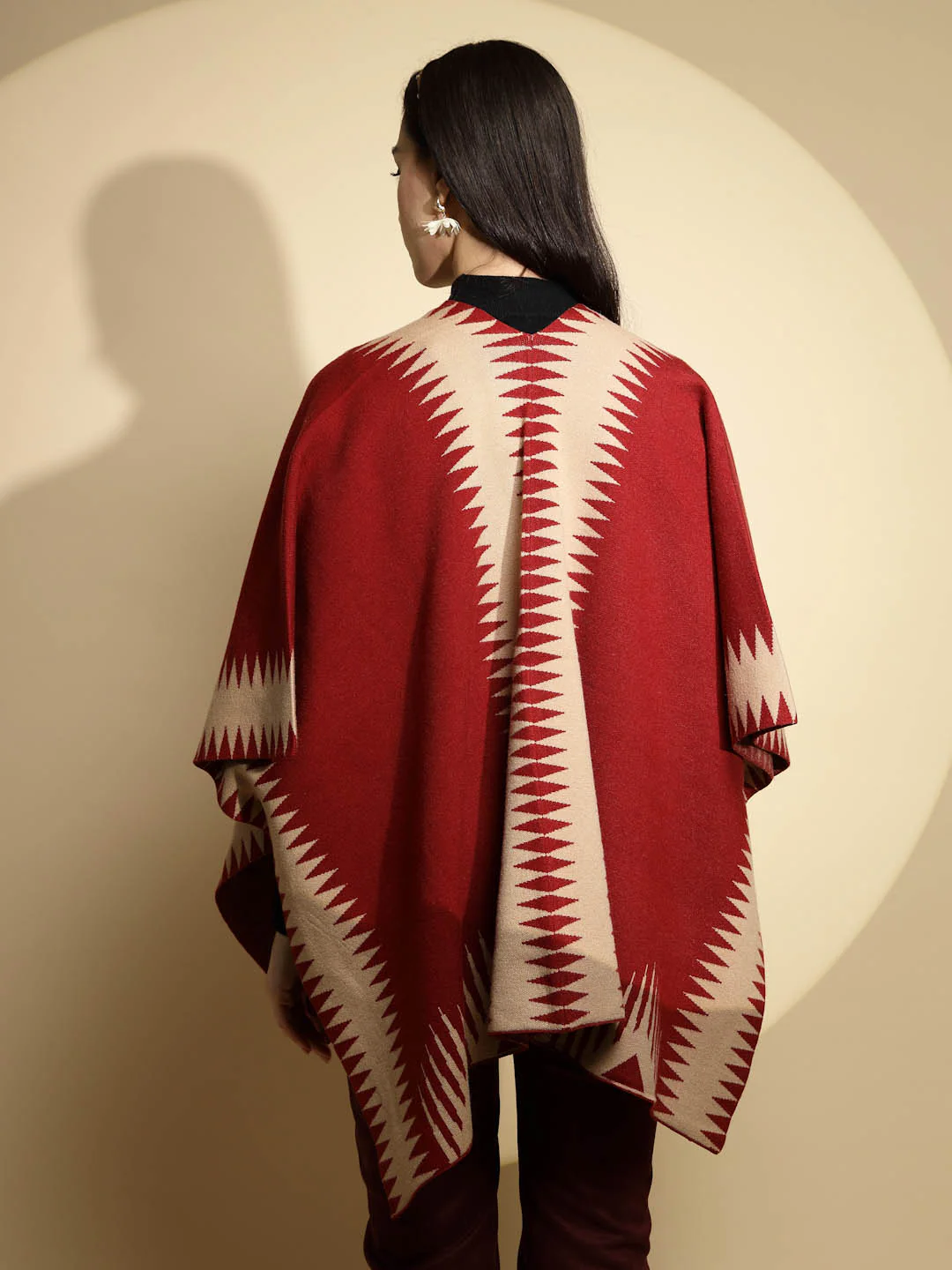 Maroon Abstract Print Winter Shrug - Image 2
