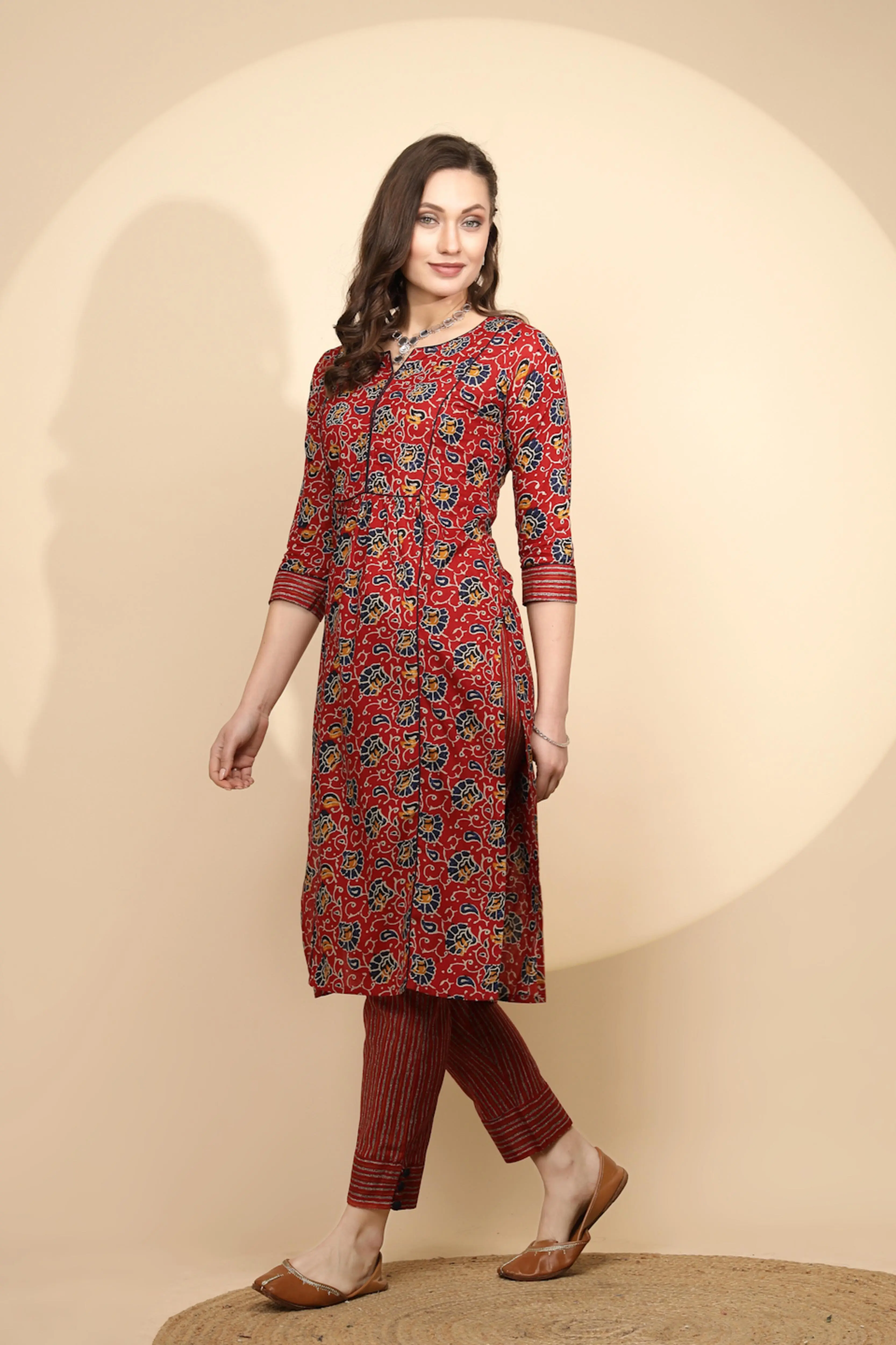 Red Cotton Kurta Set - Image 3