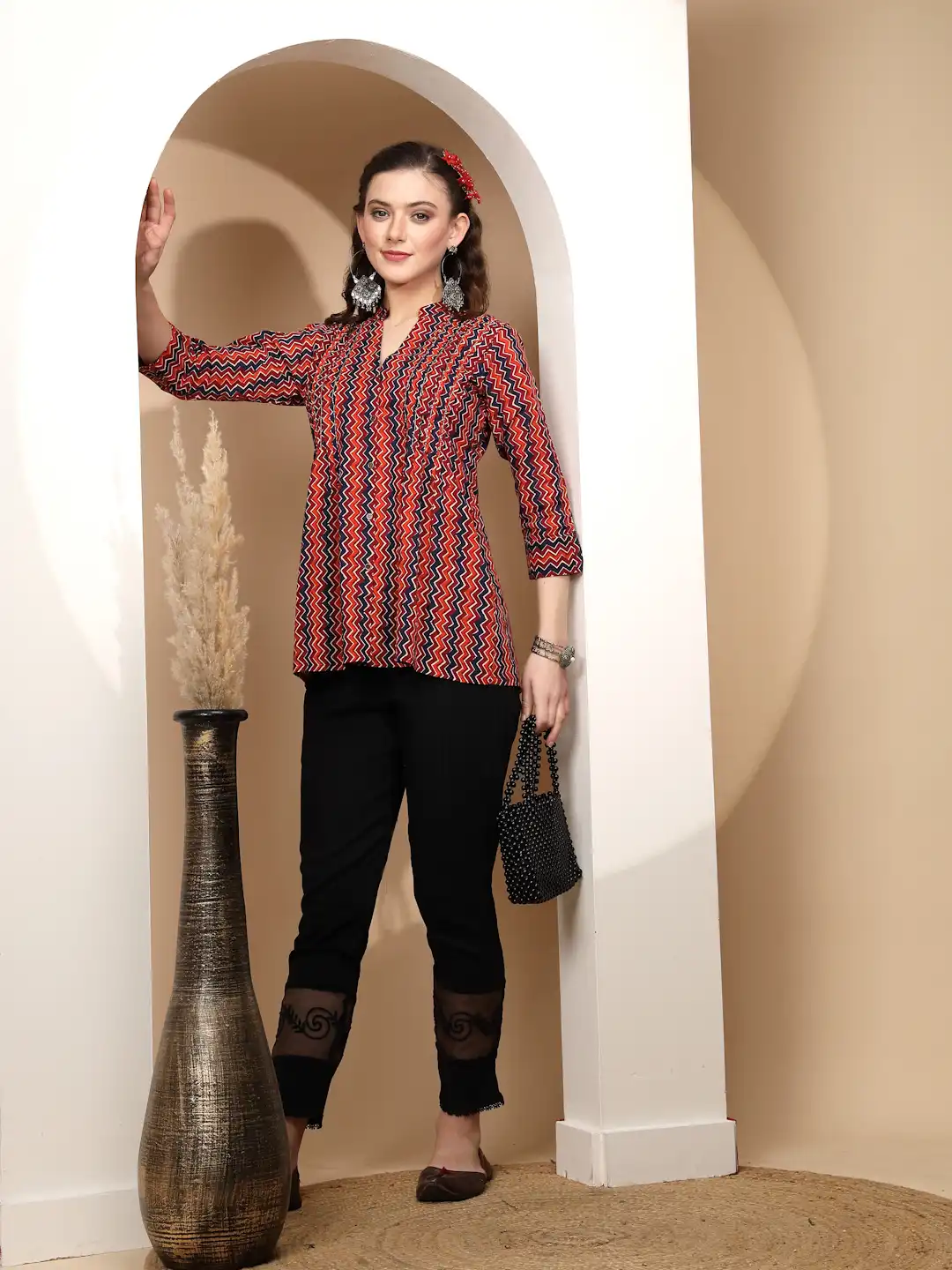 Red Regular Fit Tunic For Women - Image 14