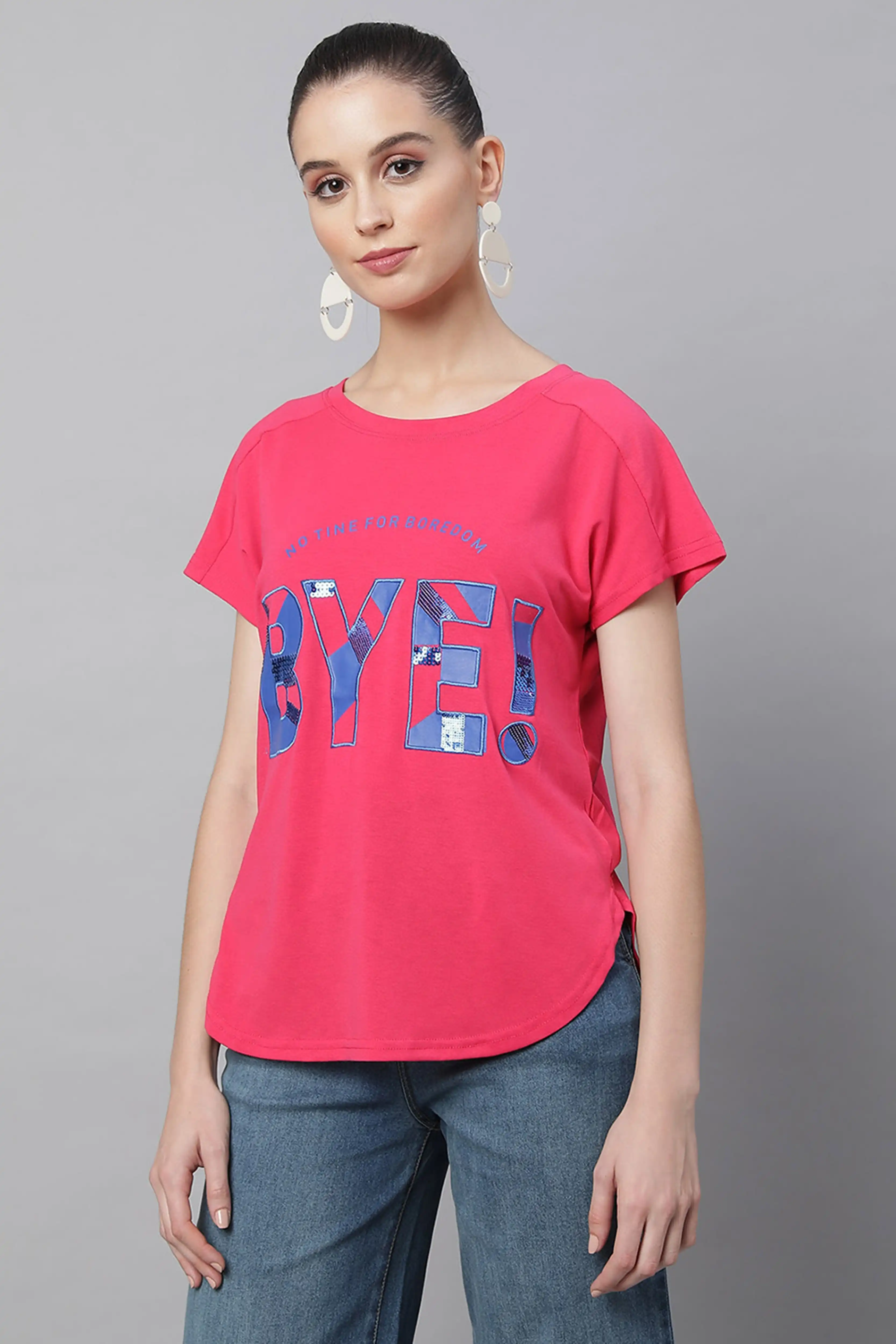 Red Printed Loose Cotton T-Shirt - Image 2