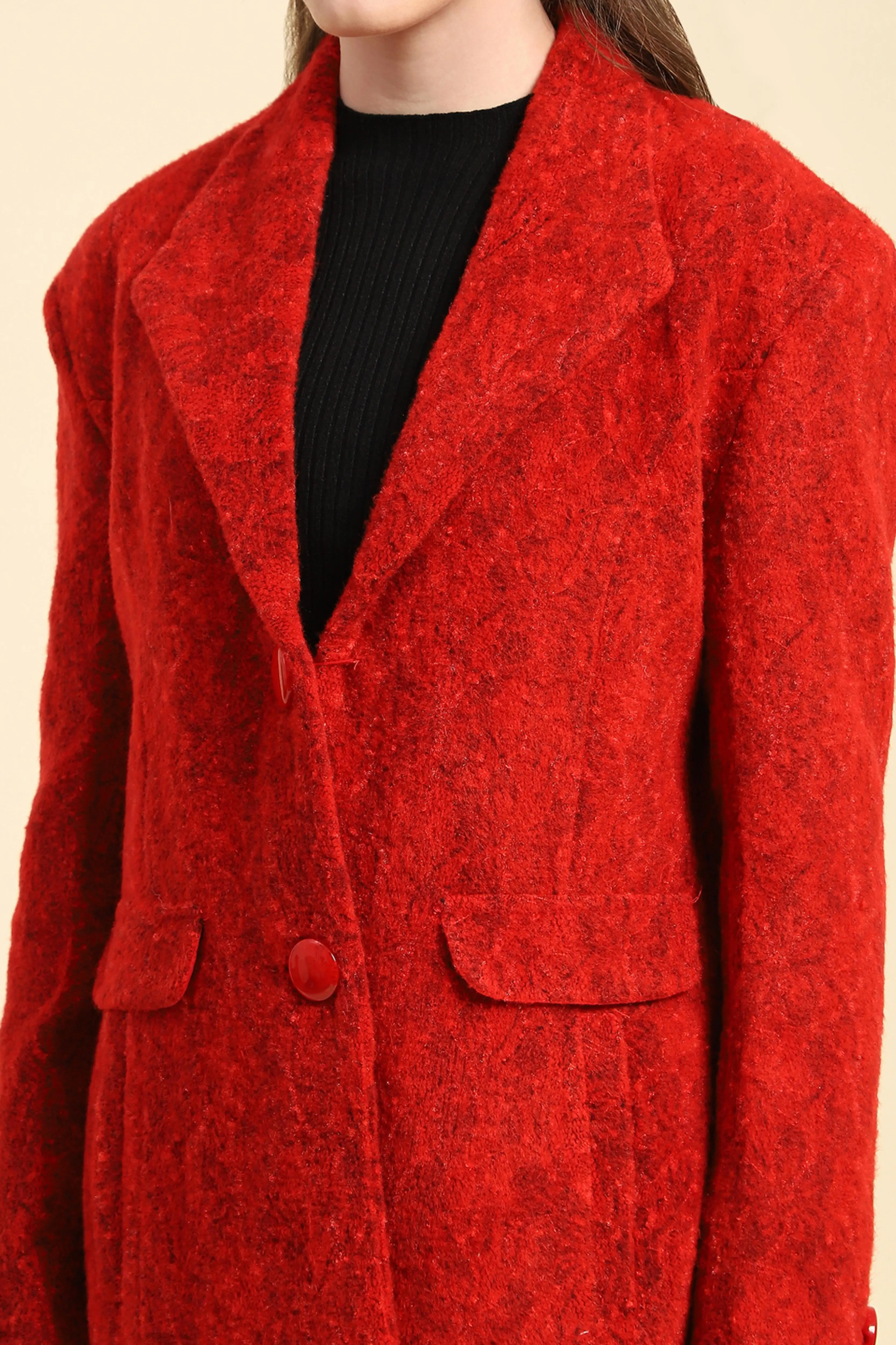 Red Self Design Acrylic Coat - Image 5