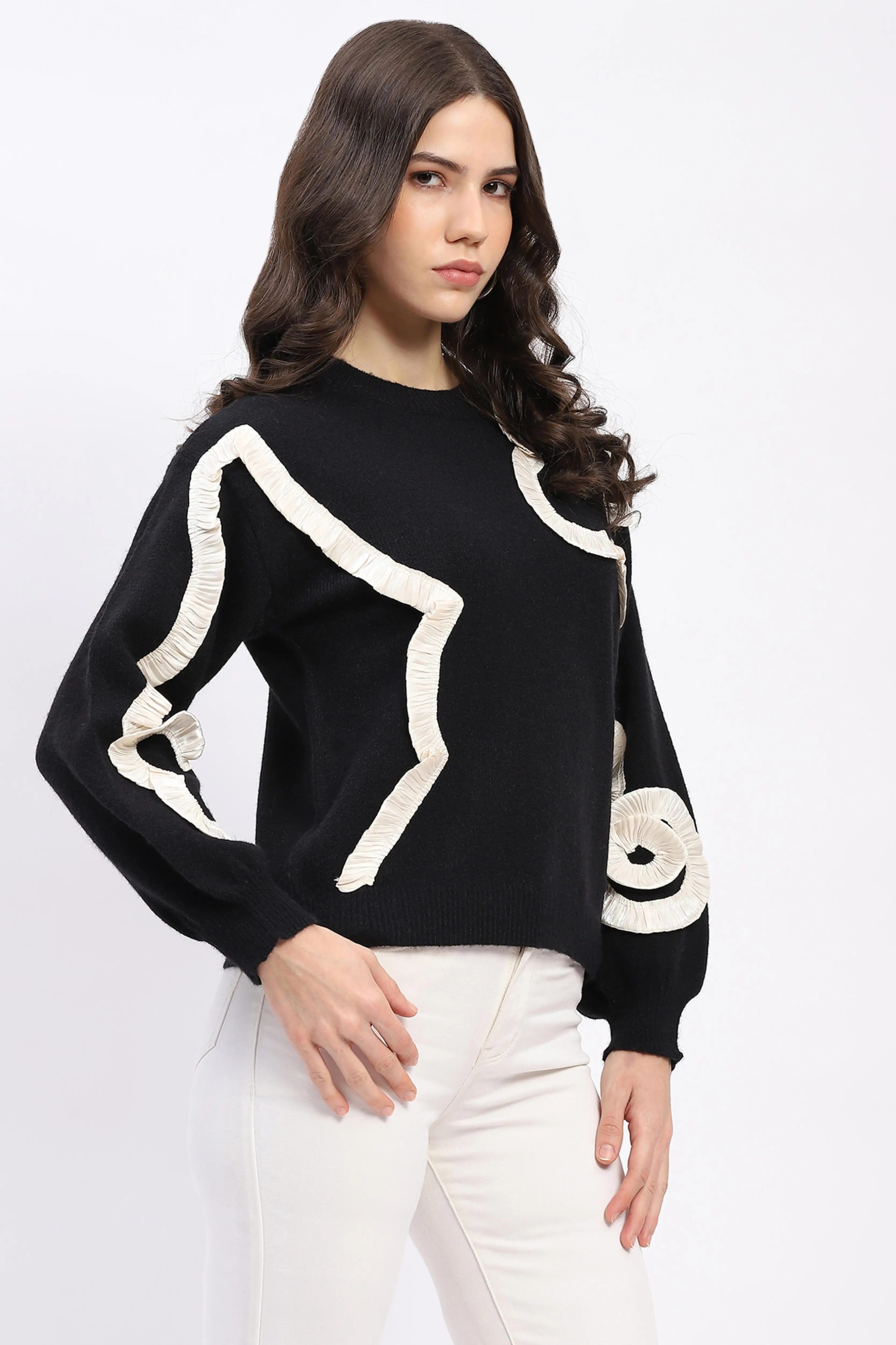 Ribbon Floral Embellished Pullover - Image 2