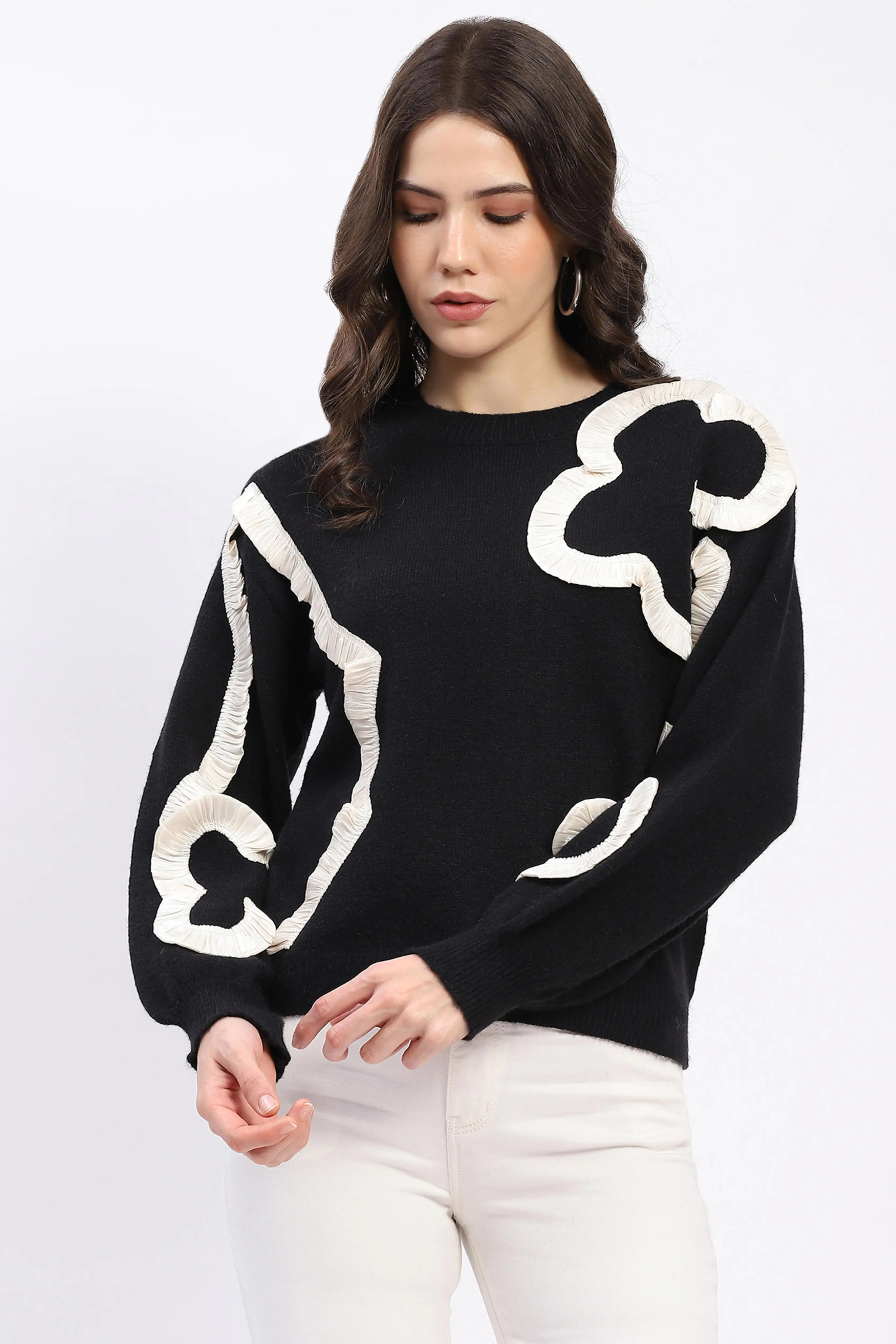 Ribbon Floral Embellished Pullover - Image 7