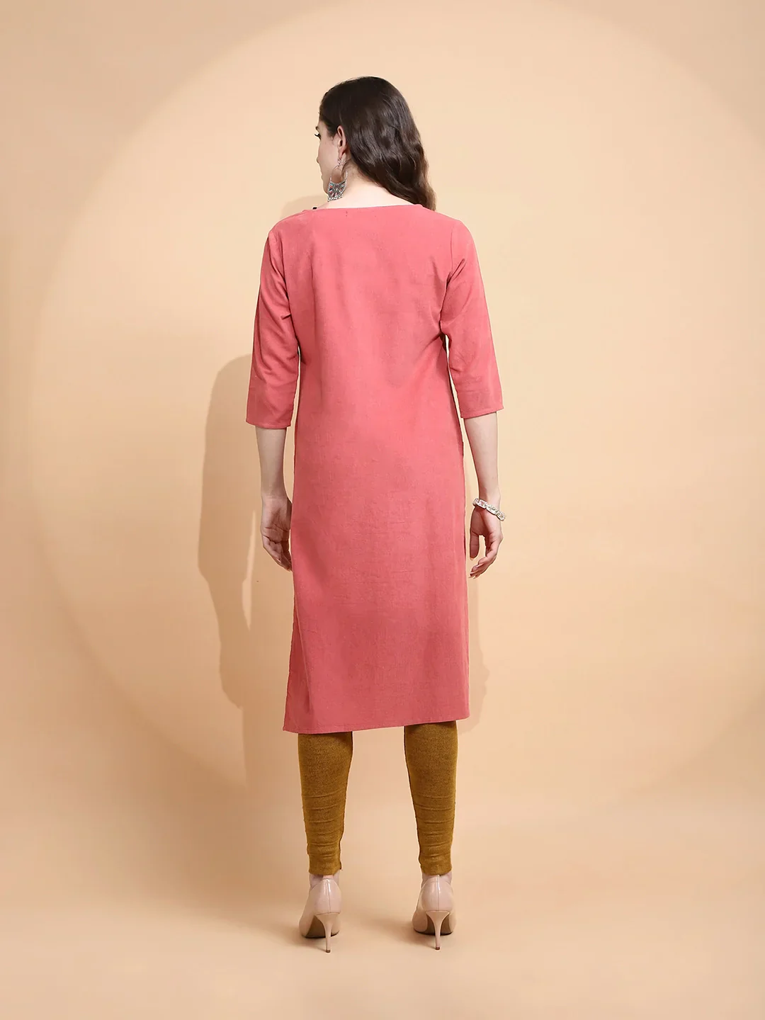 Rust Embroidered Cotton Blend Kurta - Image 13