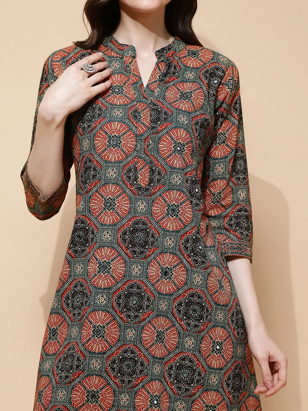 Rust Green Cotton Blend Kurta Set - Image 14