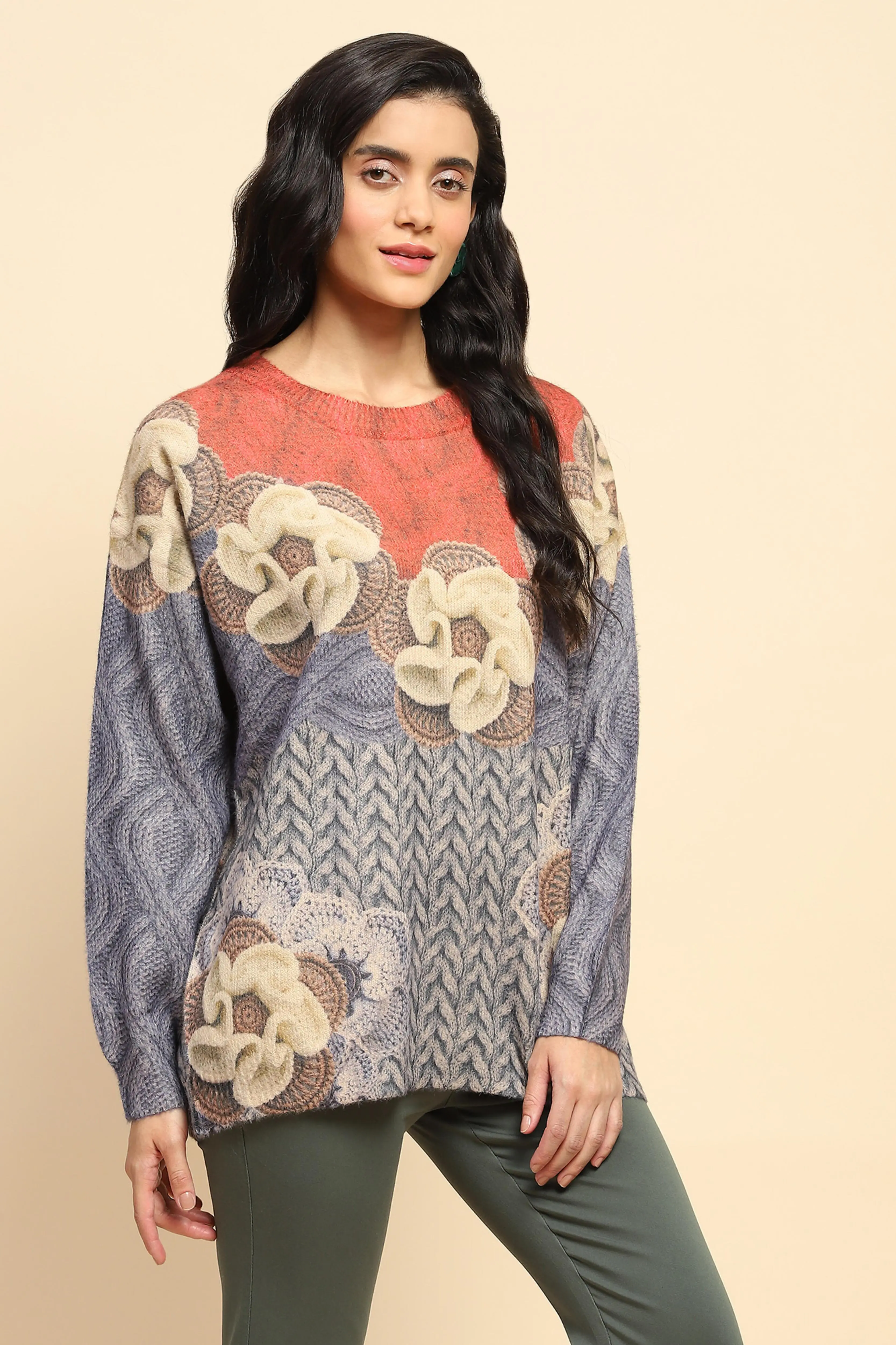 Blue Relaxed Fit Pullover For Winter - Image 3