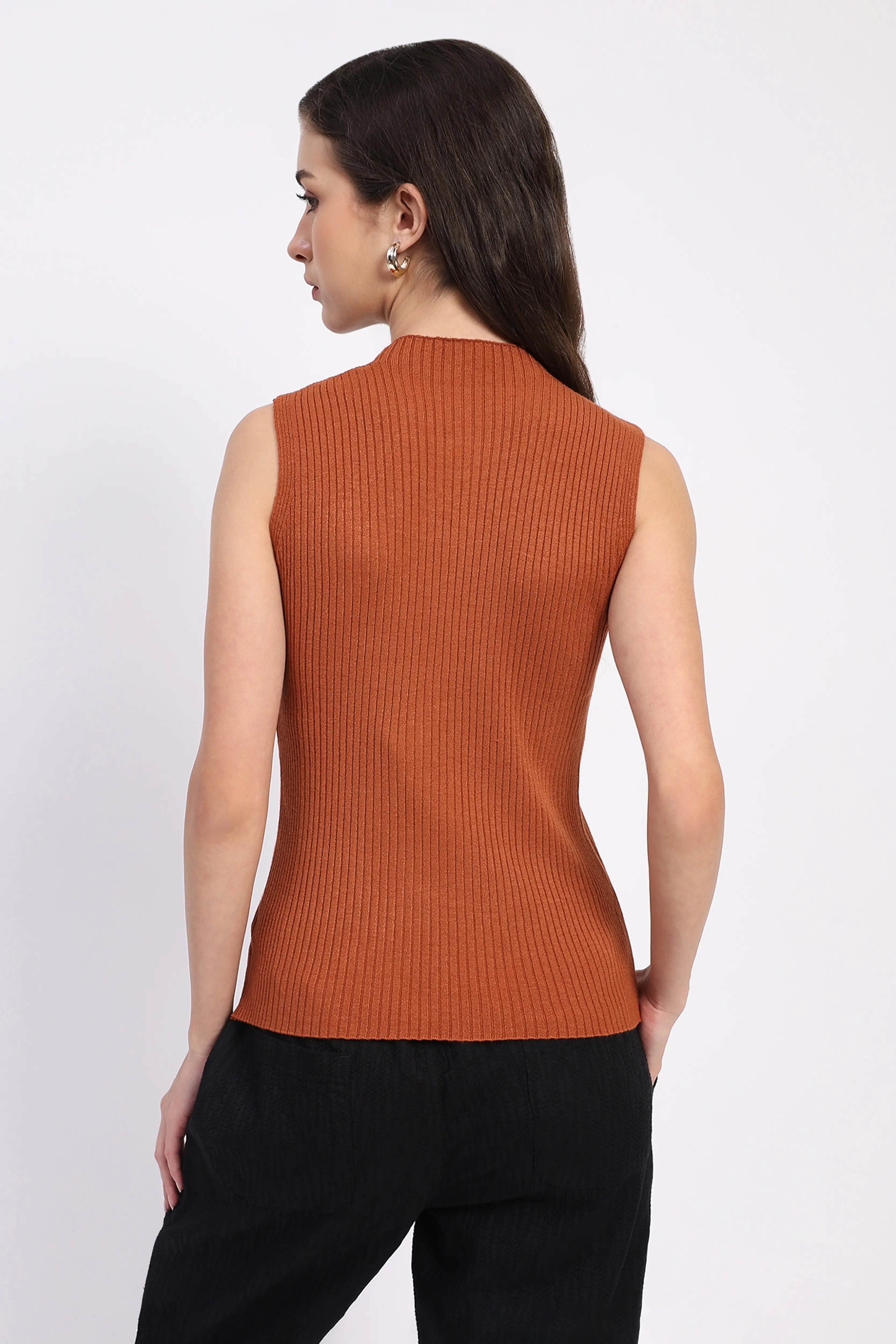 Rust Stretchable Knit Skivvy Top - Image 4
