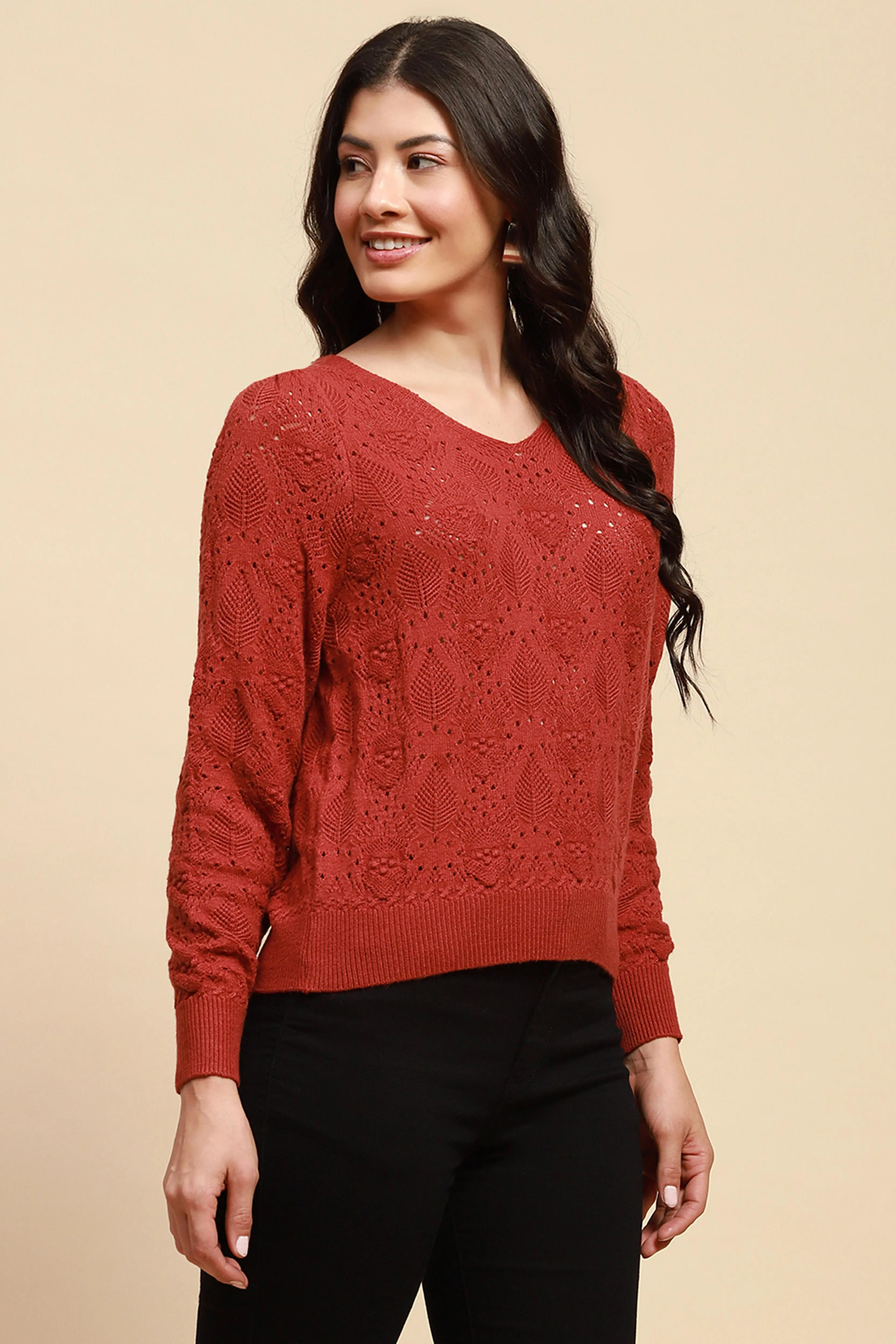 Rust Viscose Relaxed Fit Pullover - Image 3