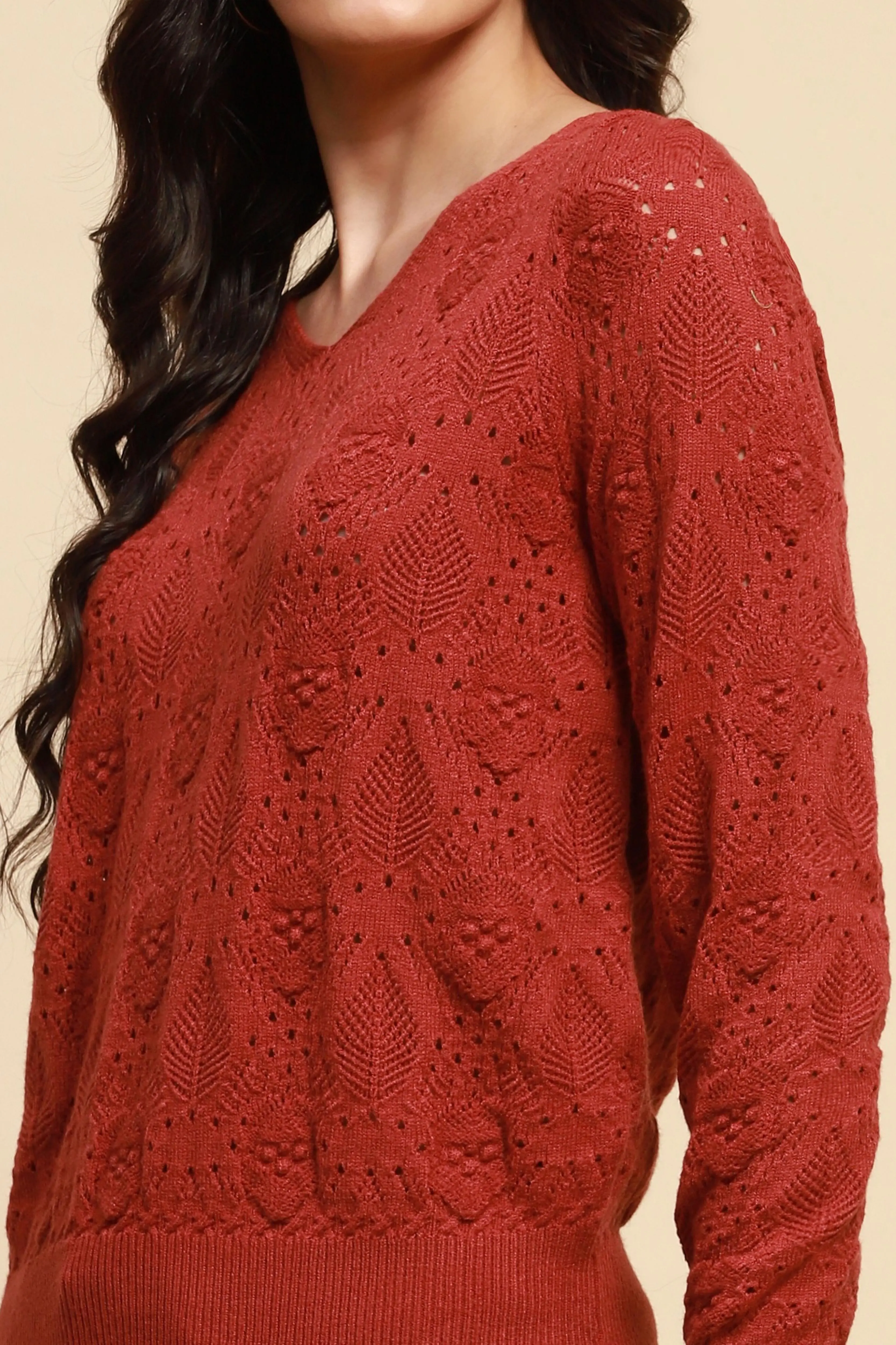 Rust Viscose Relaxed Fit Pullover - Image 5