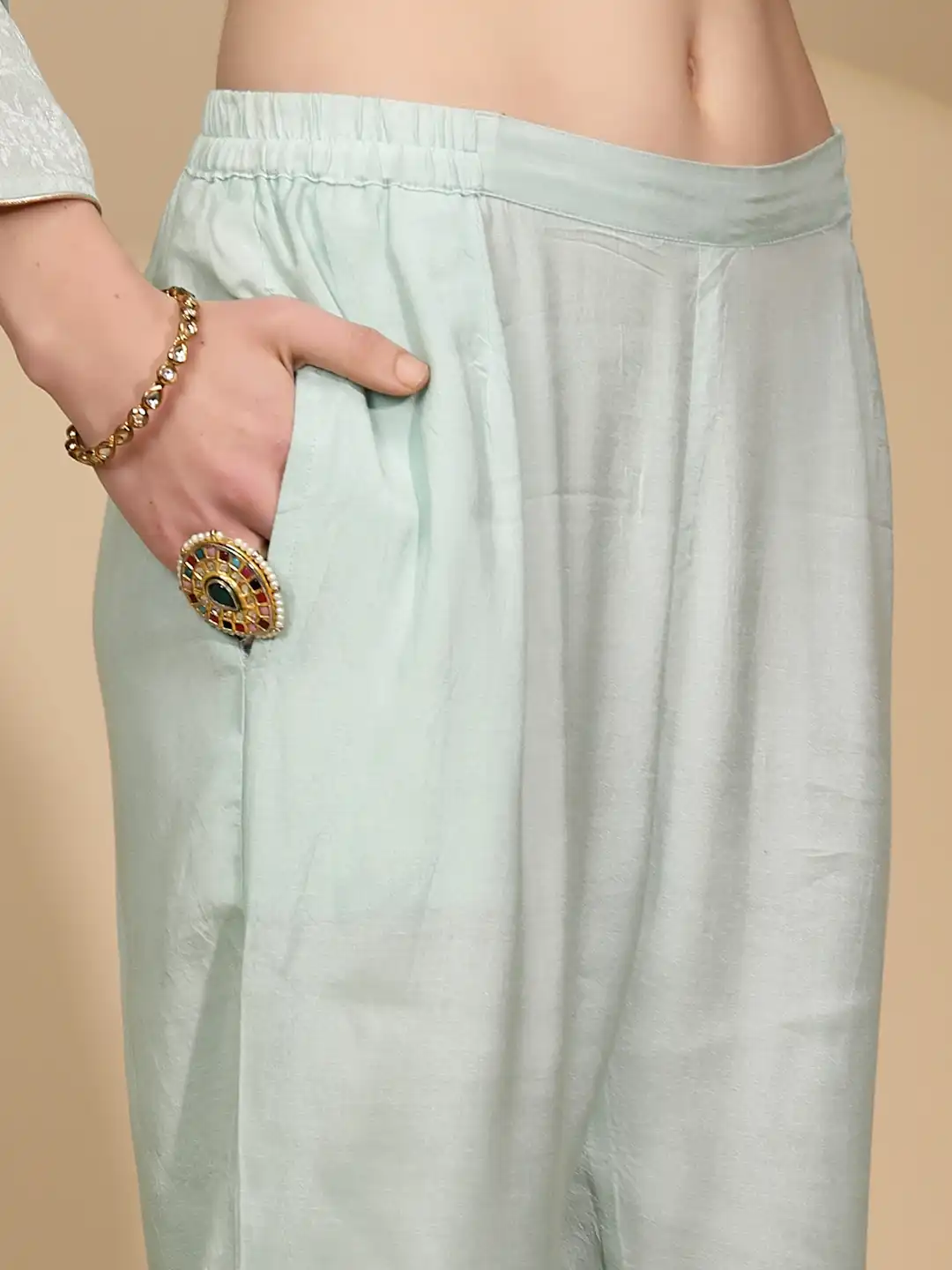 Sage Green Silk Kurta Set - Image 13