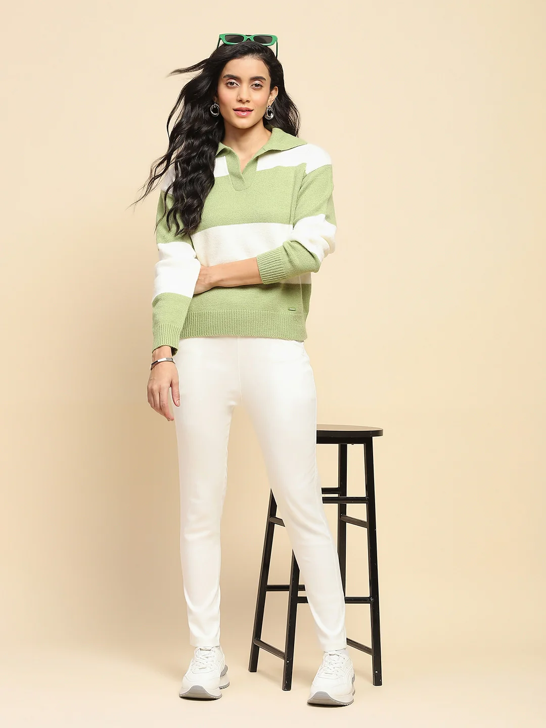 Green Wool Blend Relaxed Fit Pullover - Image 14
