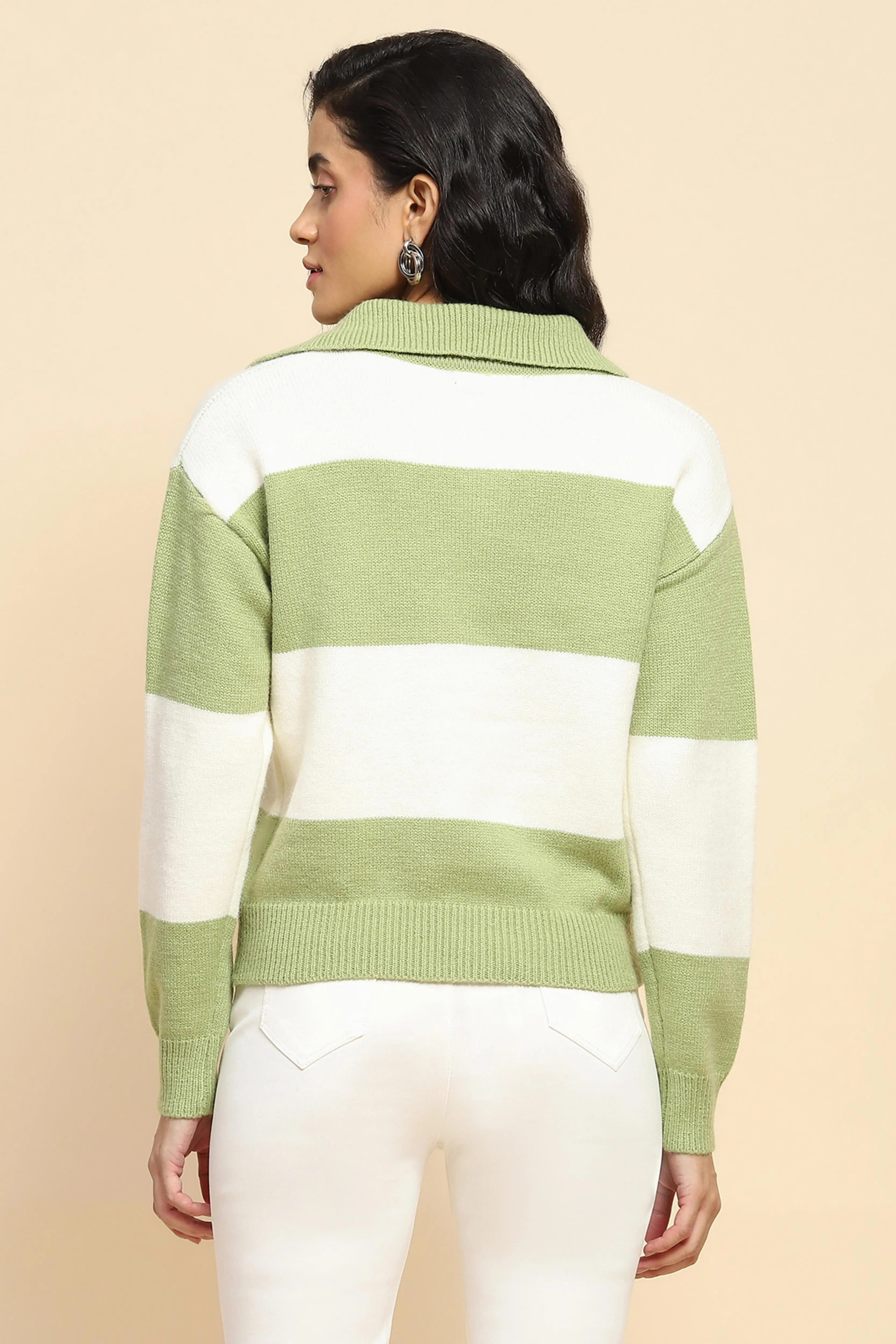 Green Wool Blend Relaxed Fit Pullover - Image 4