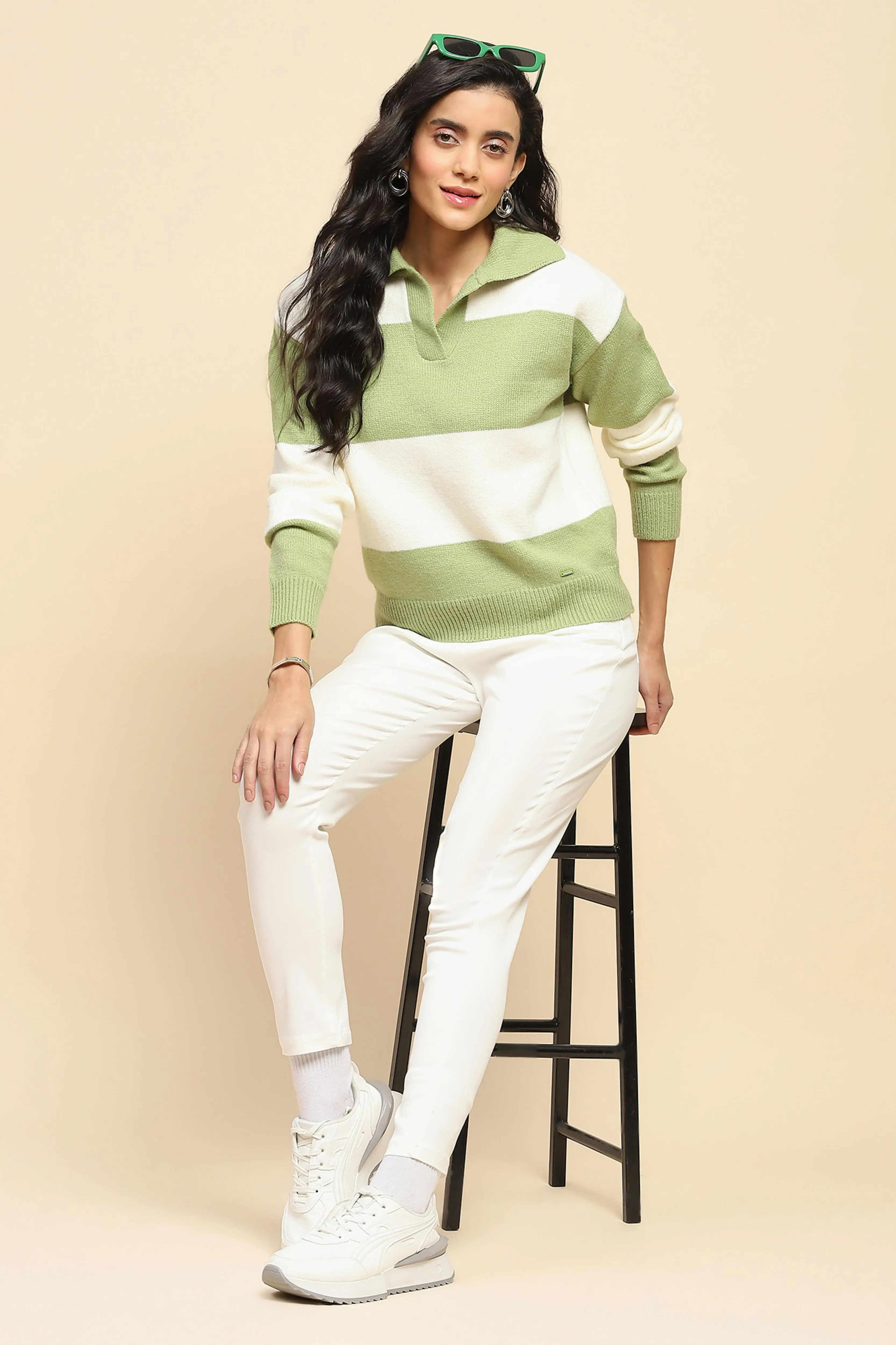 Green Wool Blend Relaxed Fit Pullover - Image 6