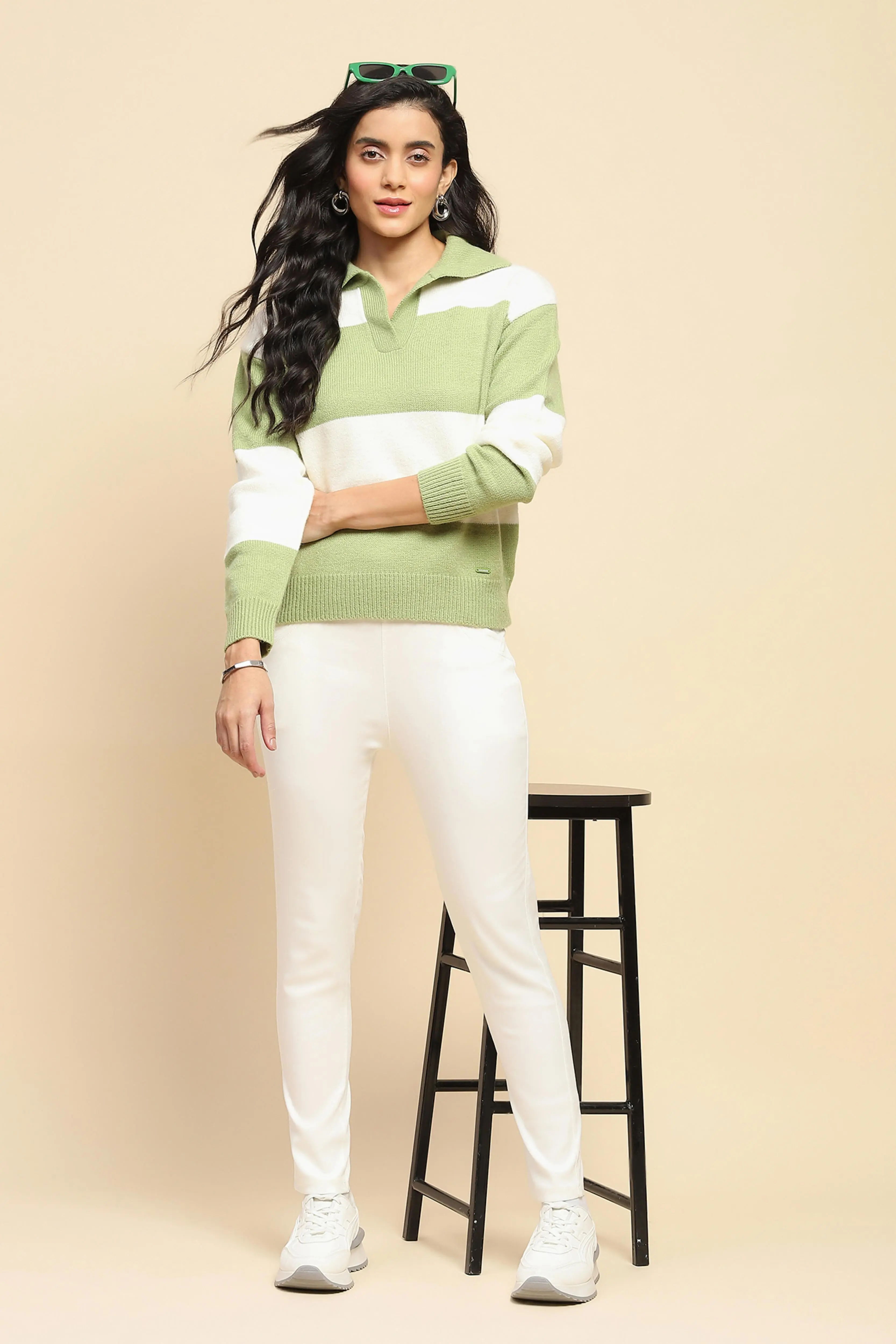 Green Wool Blend Relaxed Fit Pullover - Image 7