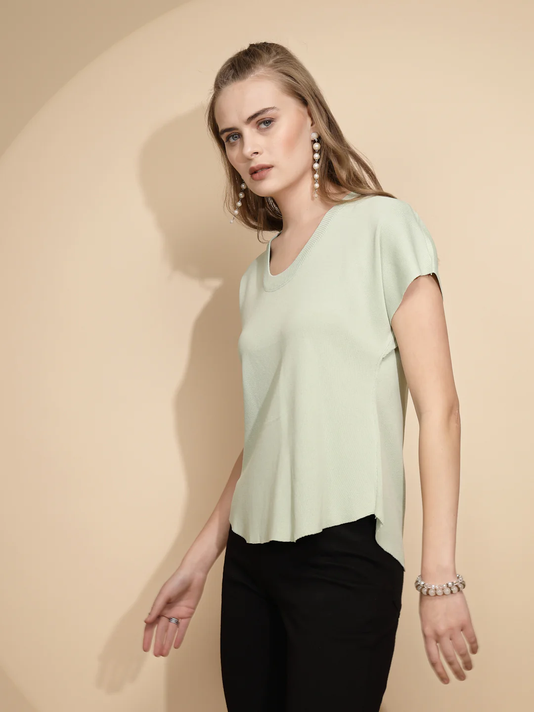 Sage Green Rayon Blend Boxy Top - Image 2