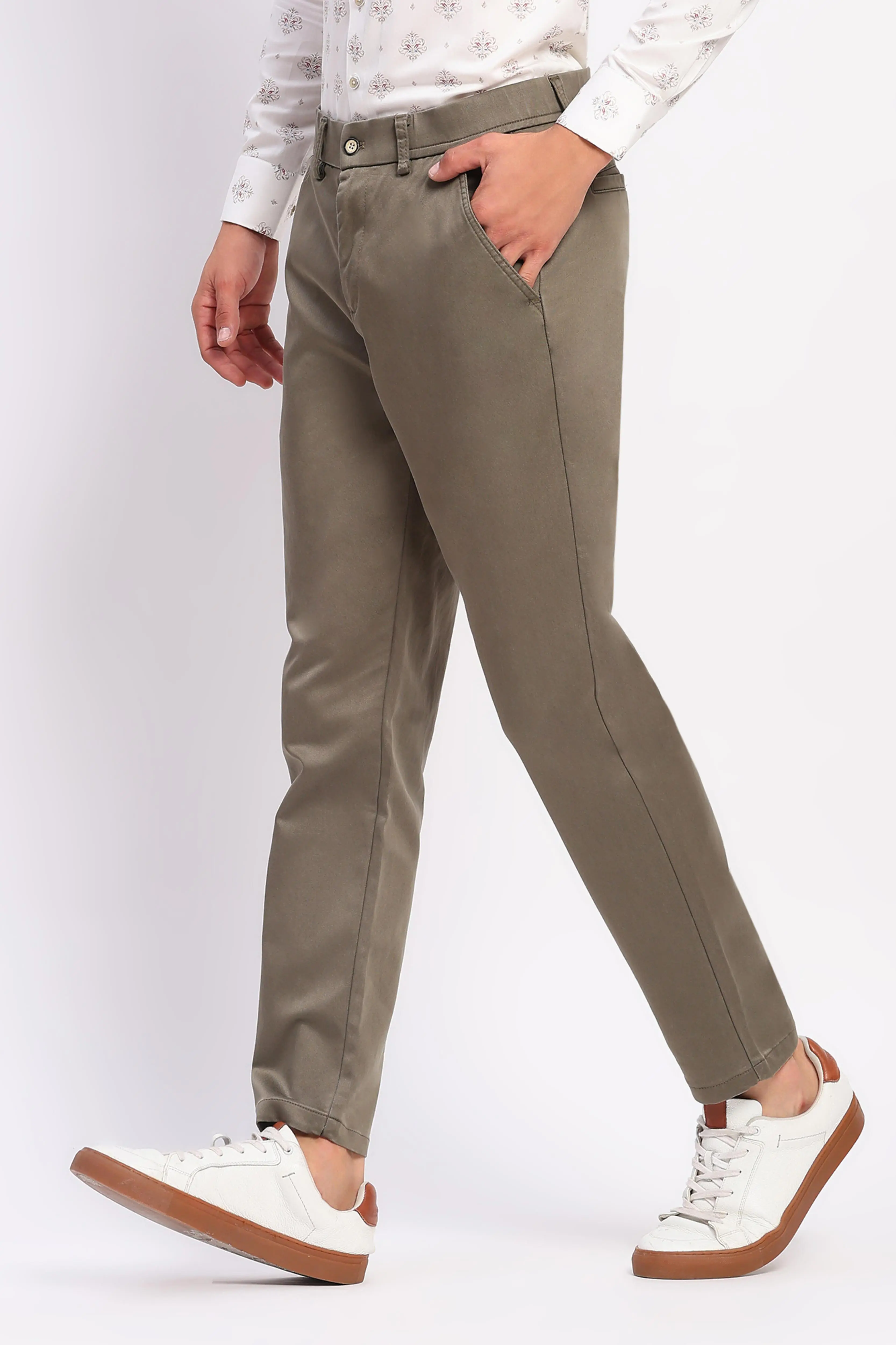 Sand Brown Stretch Trousers - Image 2