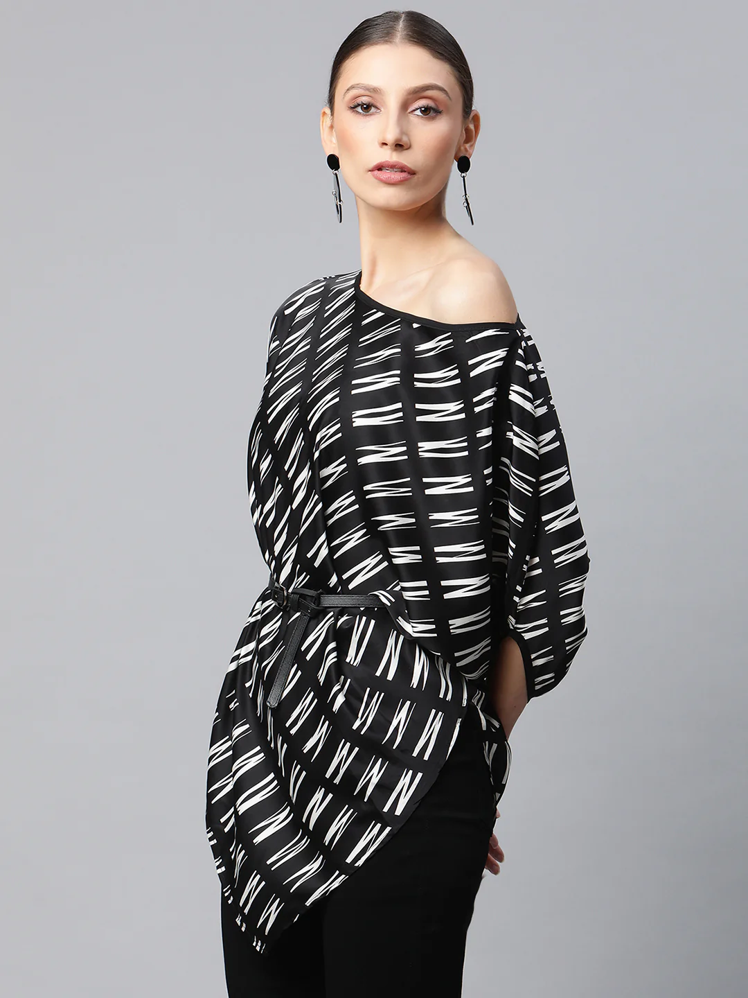 Satin Asymmetric Hem Off-Shoulder Top - Image 16