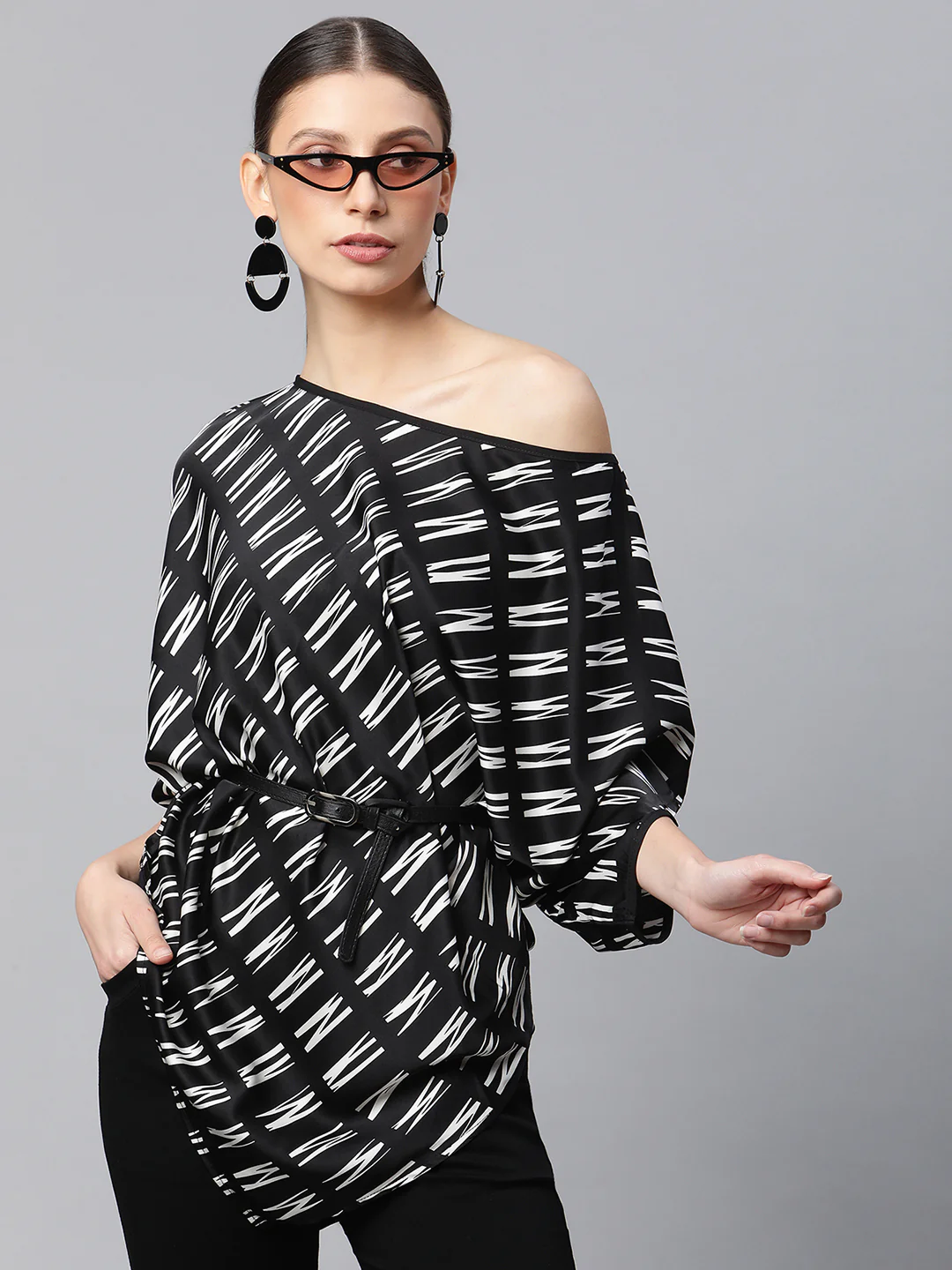 Satin Asymmetric Hem Off-Shoulder Top - Image 19