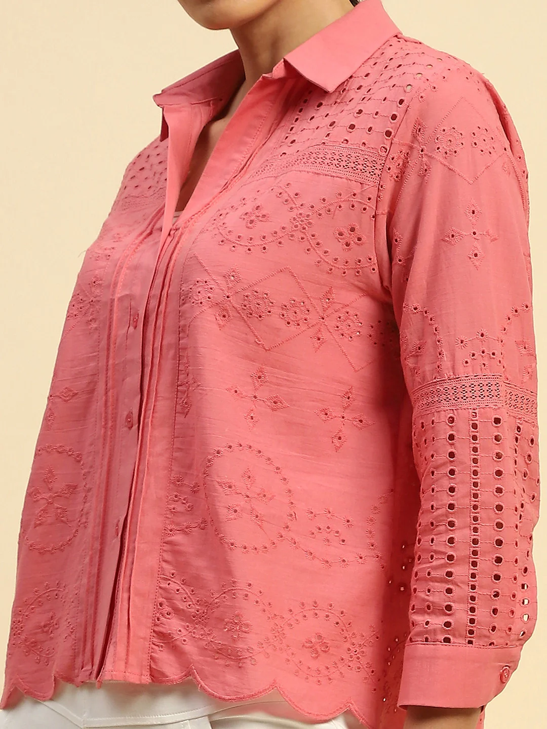 Schiffli Embroidered Loose Fit Shirt - Image 11