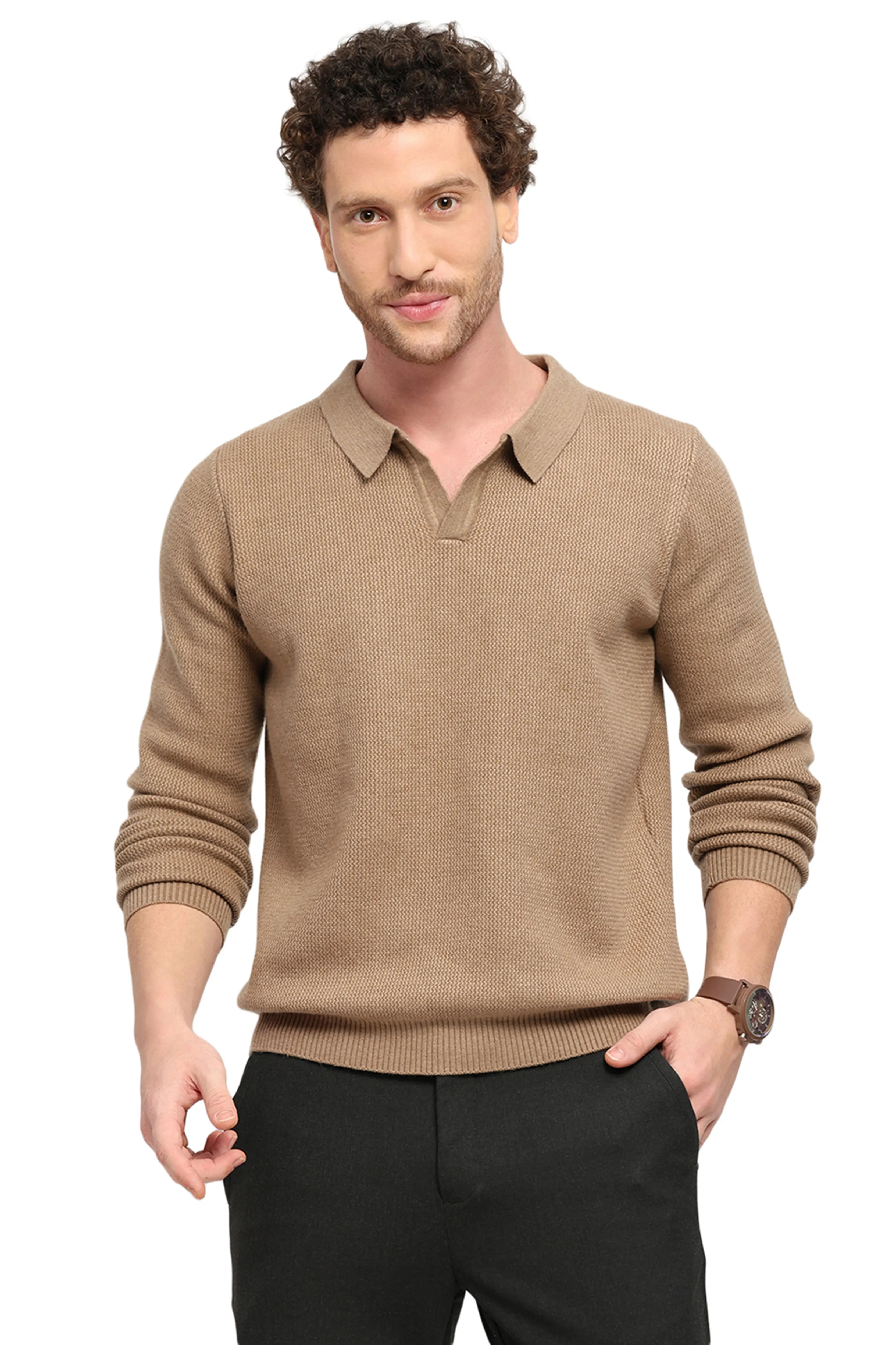 Self-Design Beige Pullover - Image 2