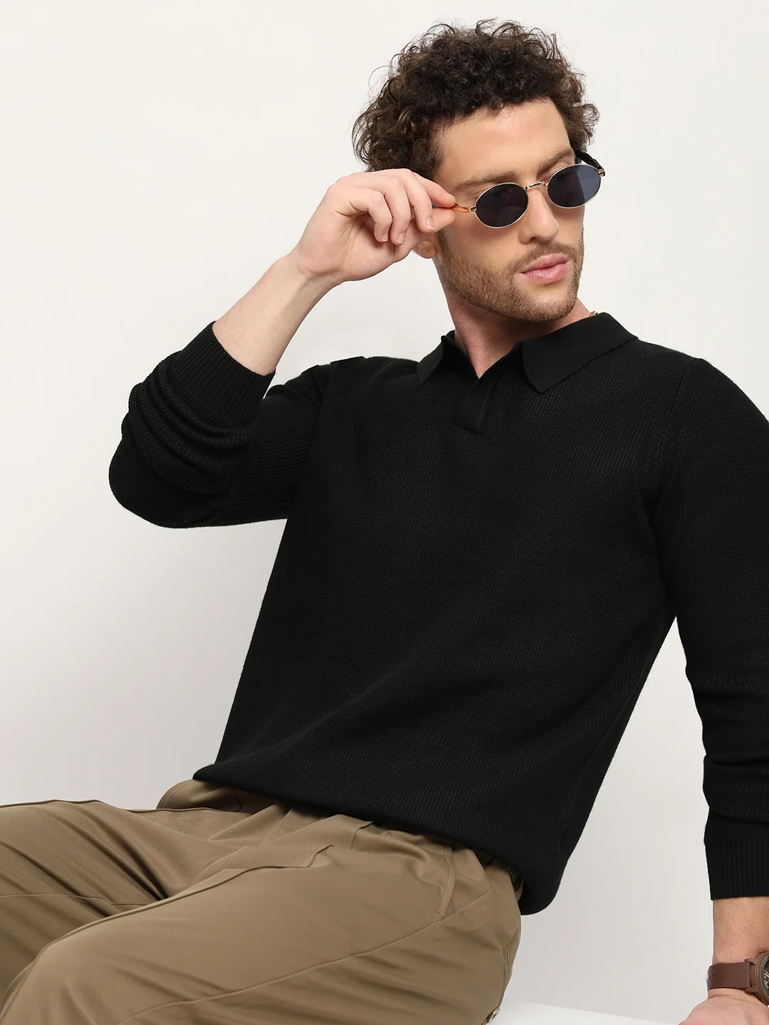 Self-Design Black Pullover - Image 15