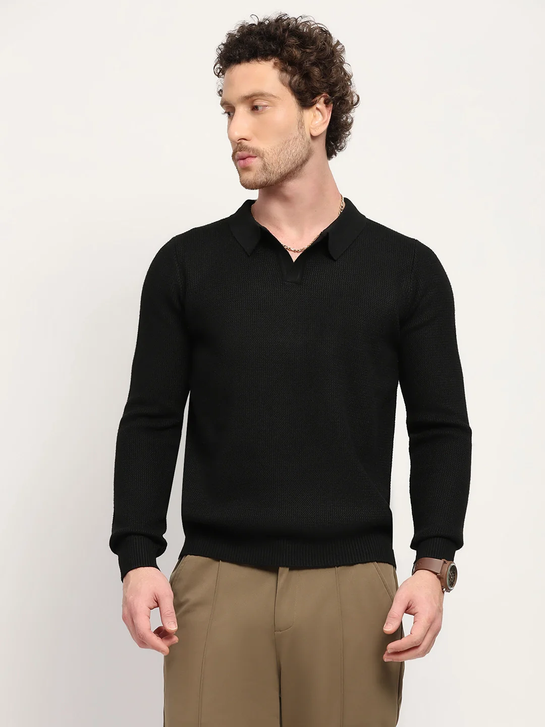 Self-Design Black Pullover - Image 9