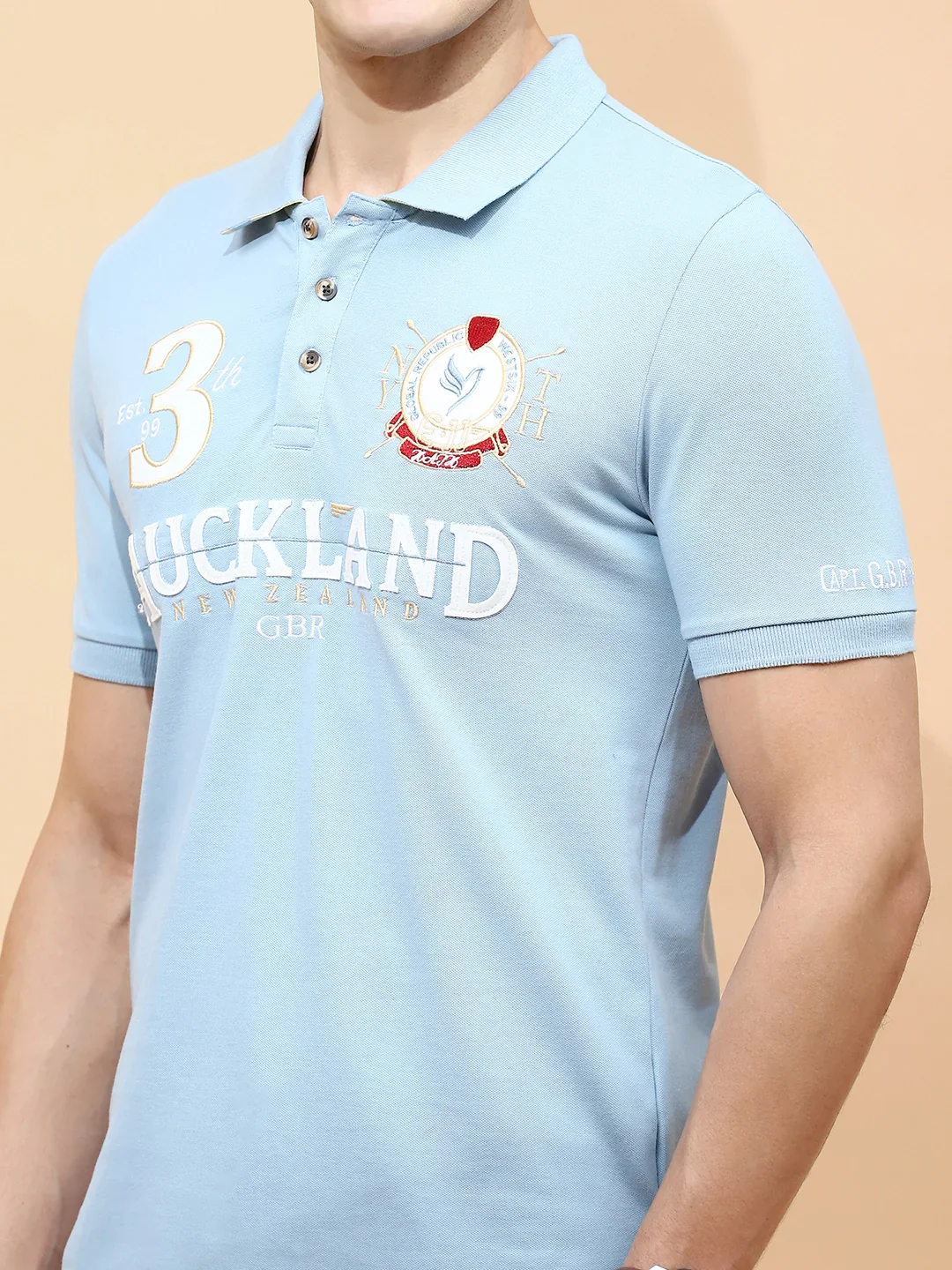 Sky Blue Cotton Blend T-Shirt - Image 10