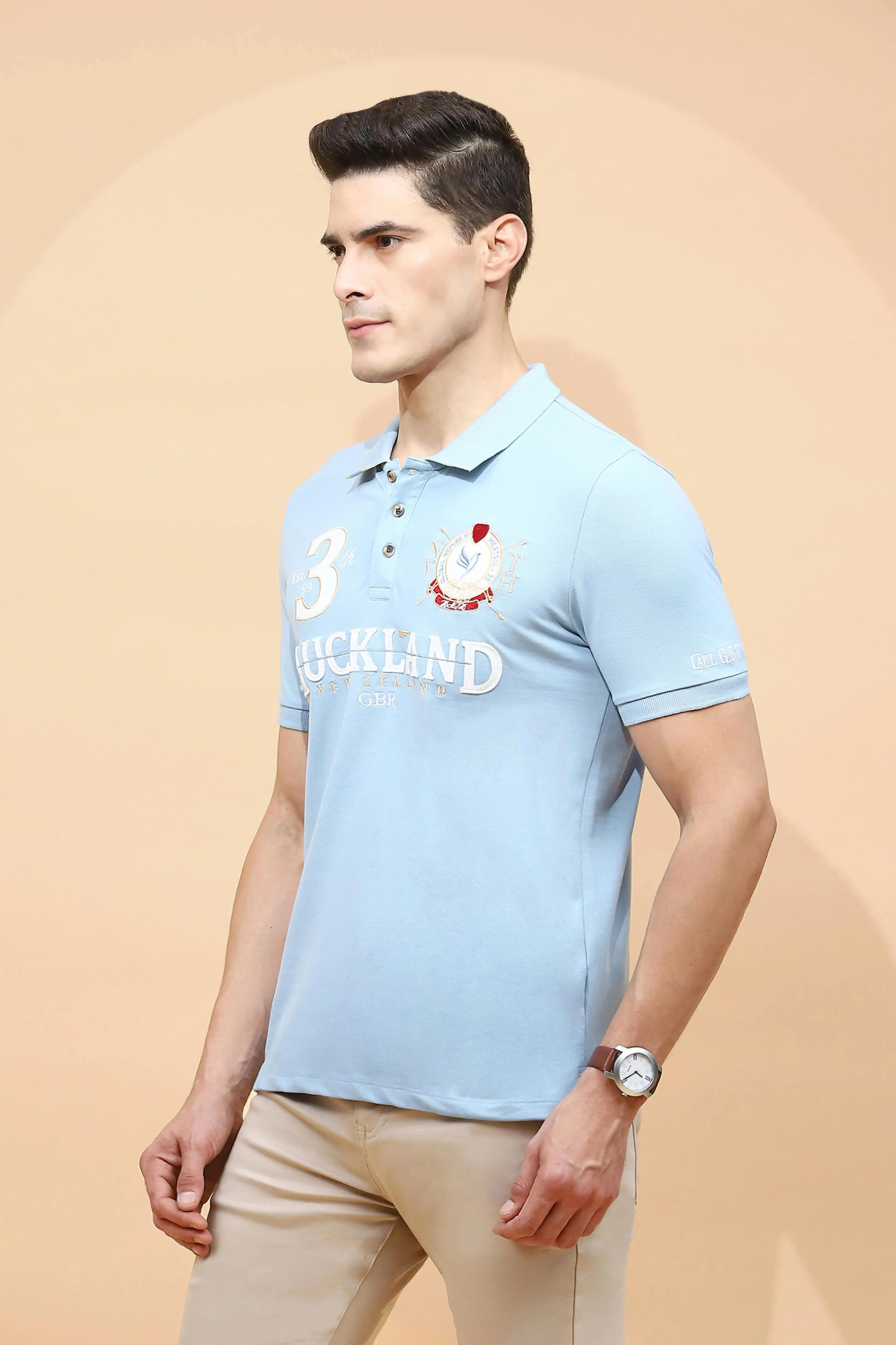Sky Blue Cotton Blend T-Shirt - Image 2