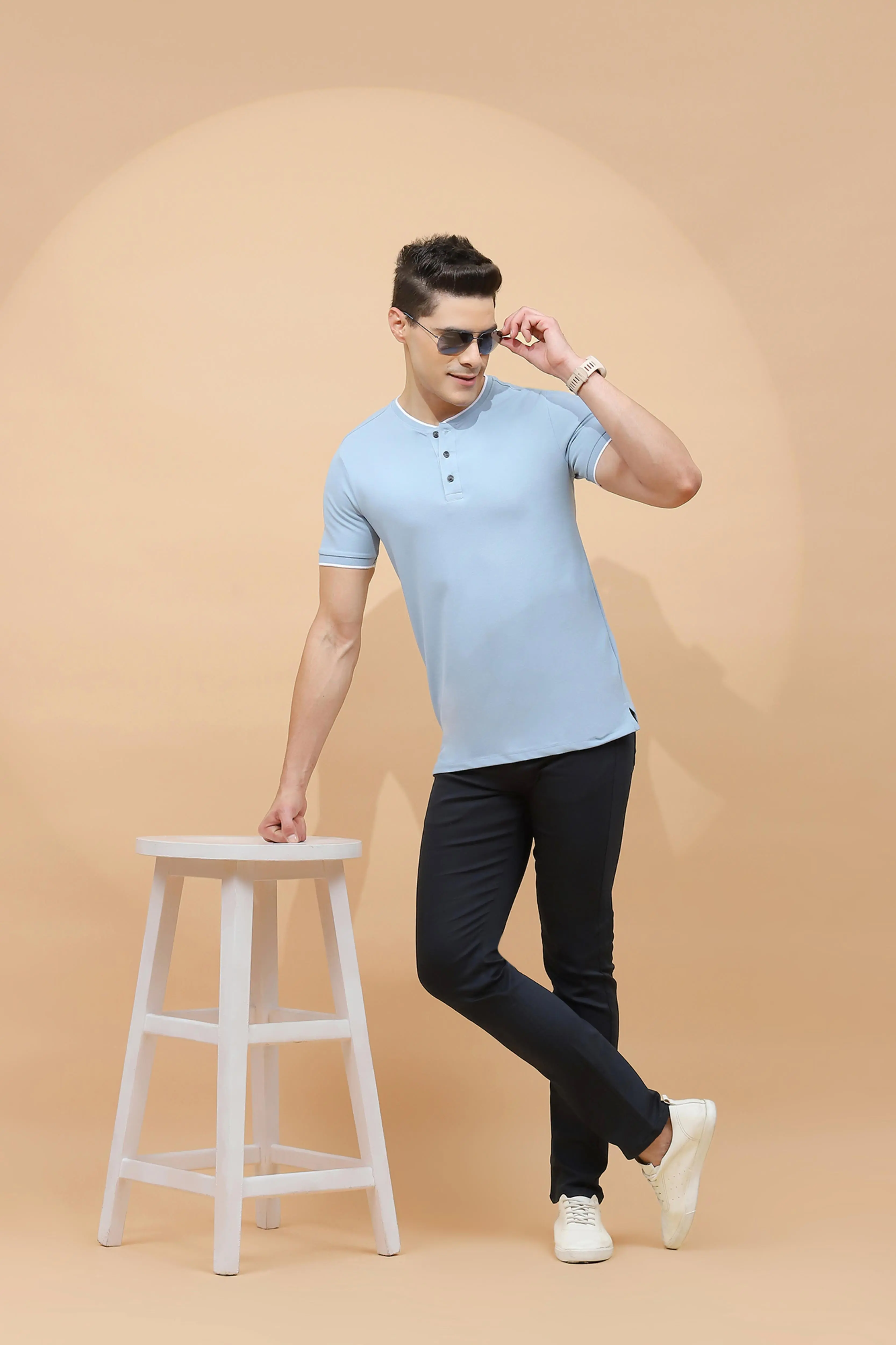 Blue Regular Fit Cotton Blend T-Shirt - Image 6
