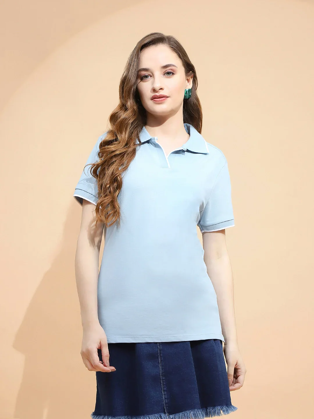 Sky Blue Cotton Blend T-Shirt - Image 9