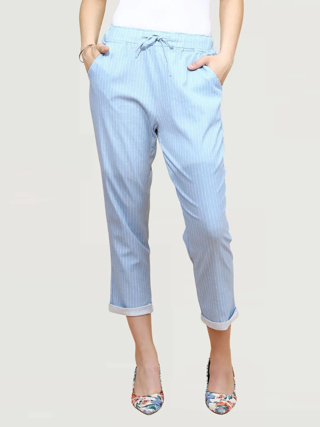 Sky Blue Cotton Regular Fit Lower - Image 9