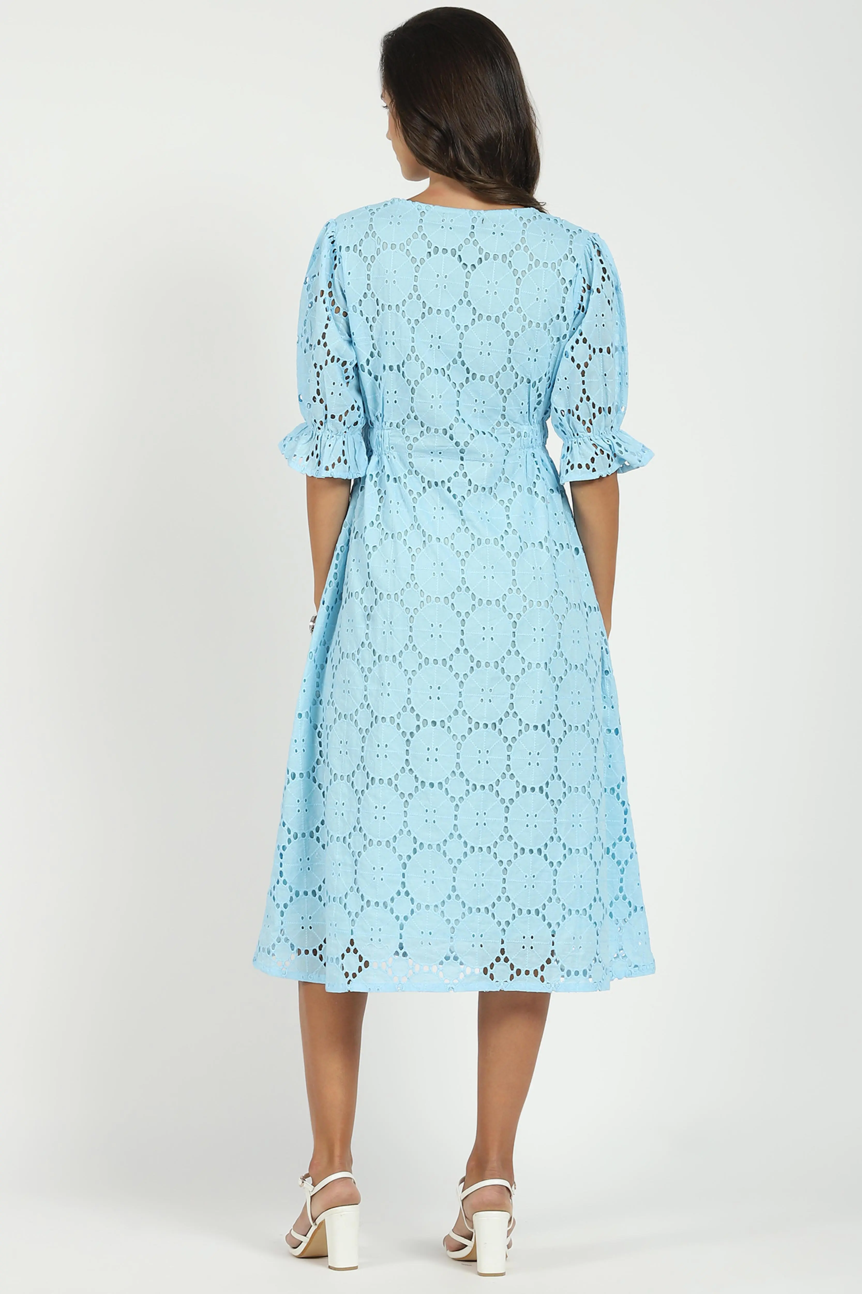Sky Blue Embroidered Schiffli Dress - Image 4