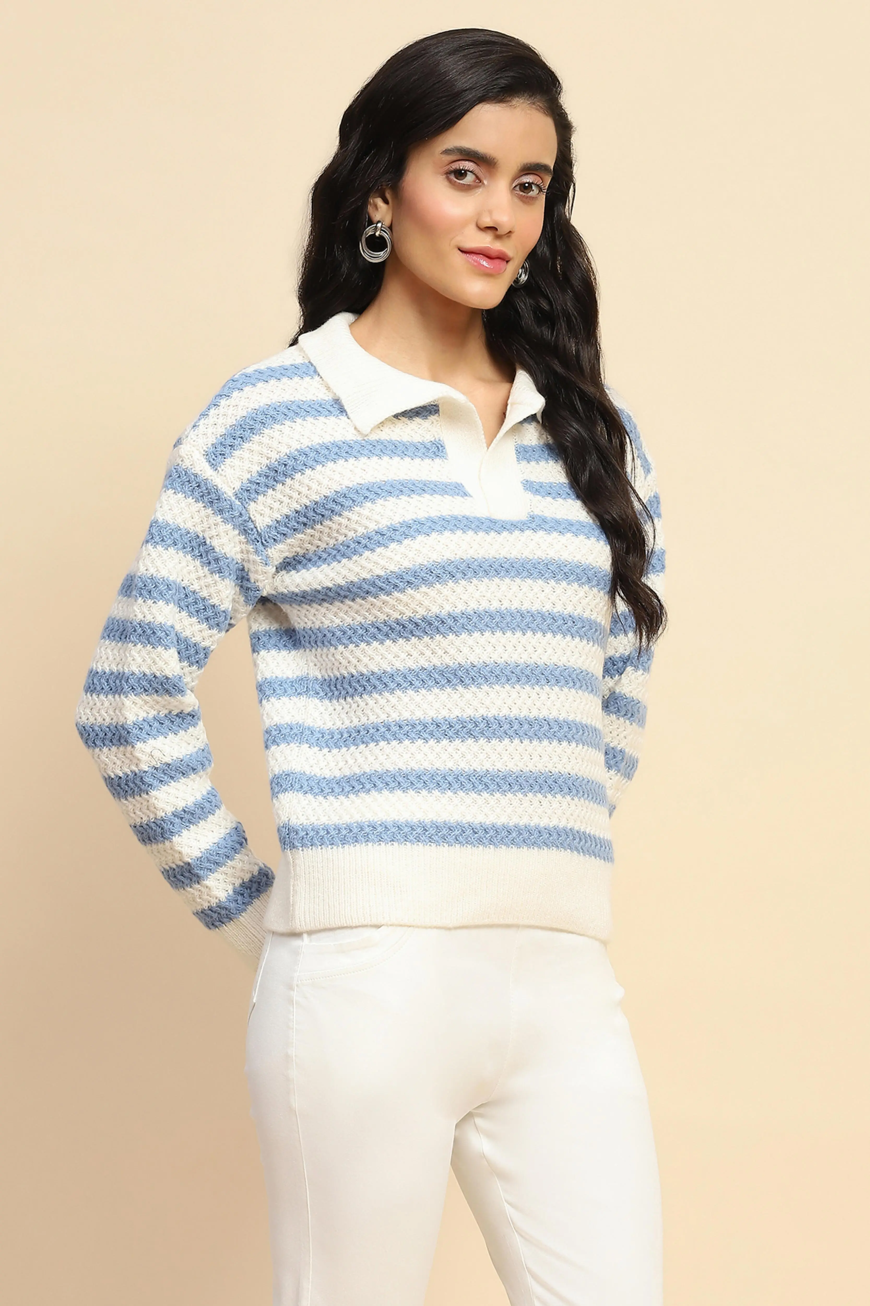Blue Wool Blend Striped Pullover - Image 3