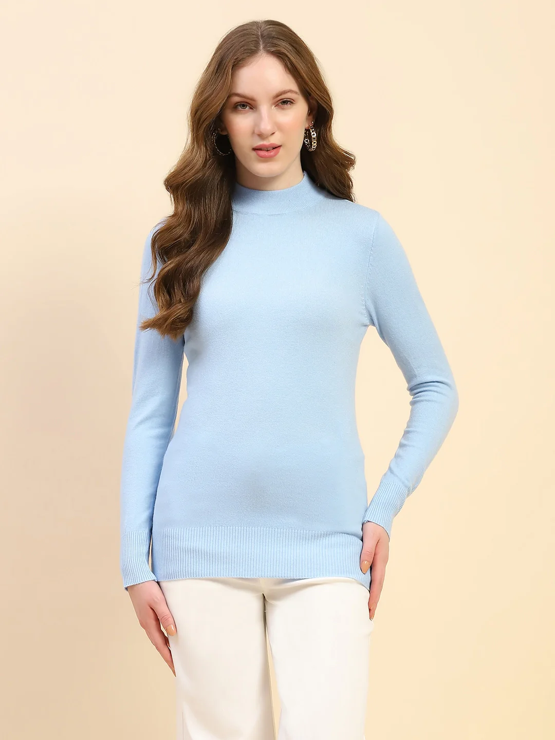 Blue Solid Wool Blend Pullover - Image 7