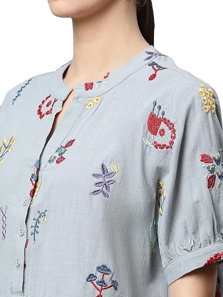 Sky Cotton Regular Fit Blouson Top For - Image 12