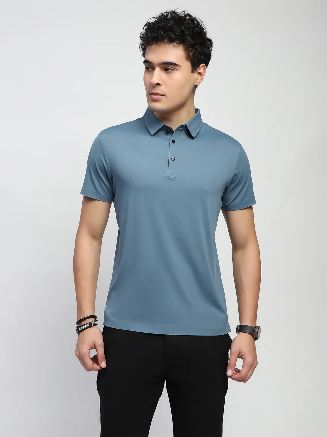 Blue Nylon Blend Solid T-Shirt - Image 8
