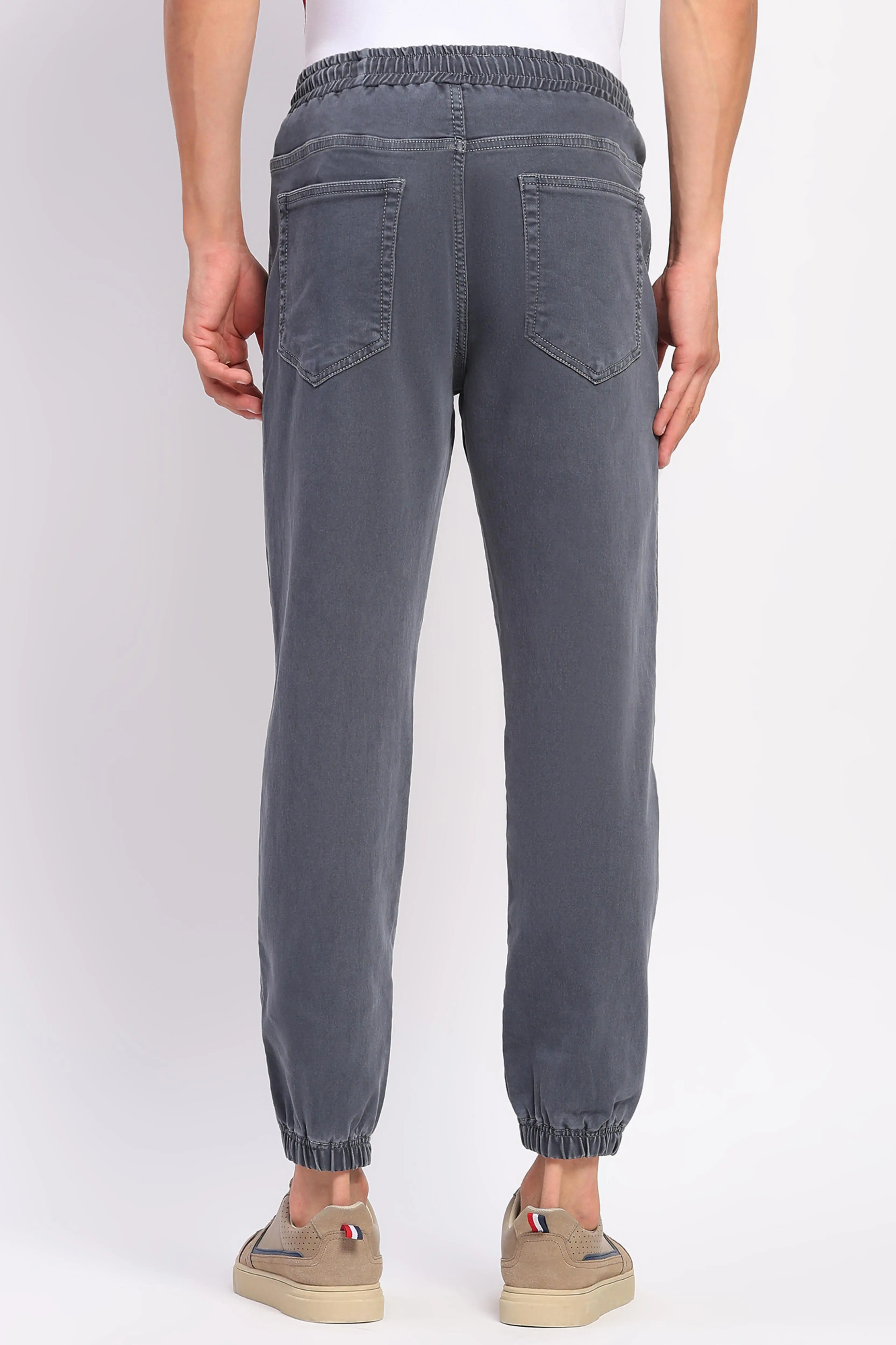 Grey Stretchable Cotton Joggers - Image 4