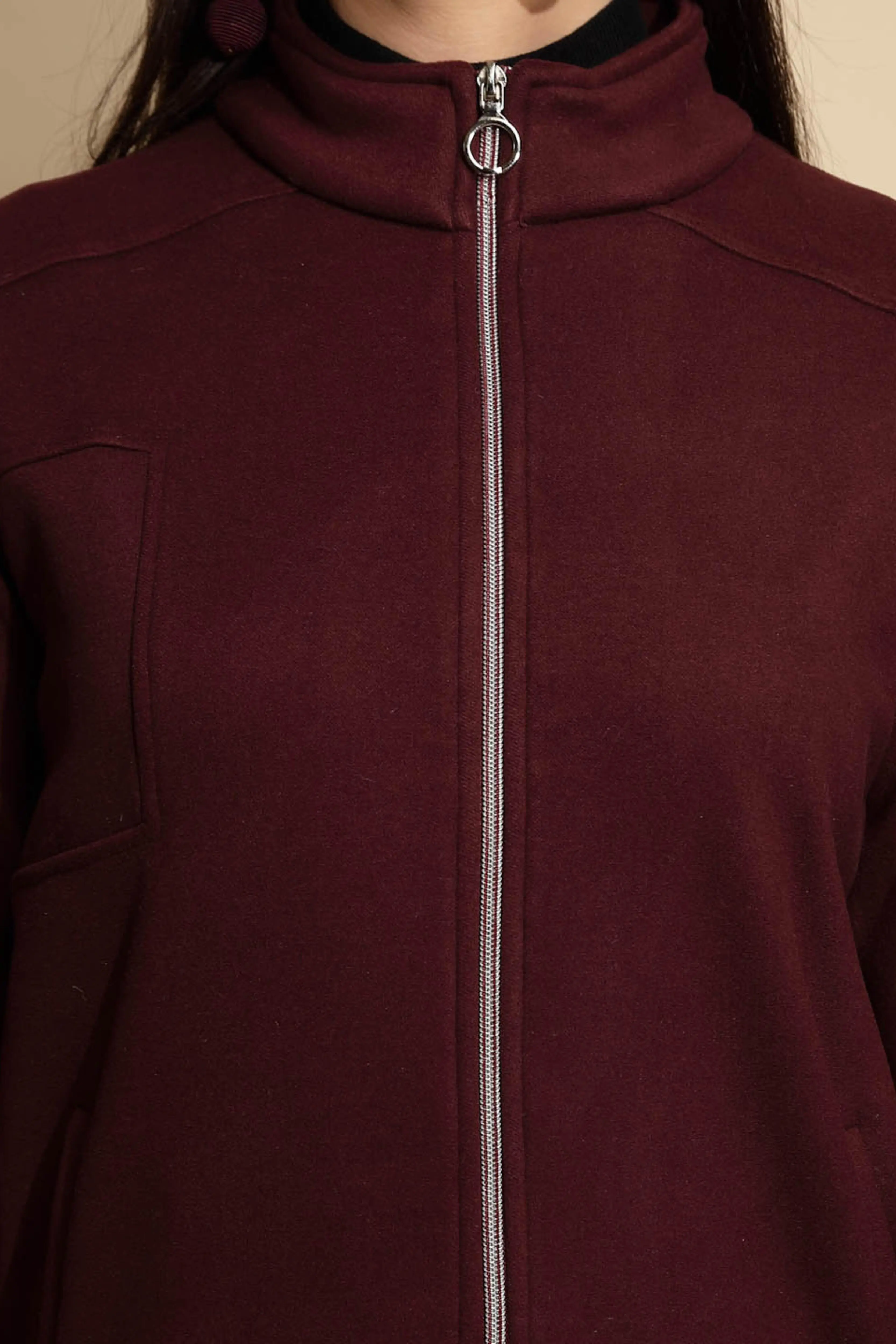 Solid Wine Full Sleeve Turtle Neck Fleece Sweatshirt - Image 5