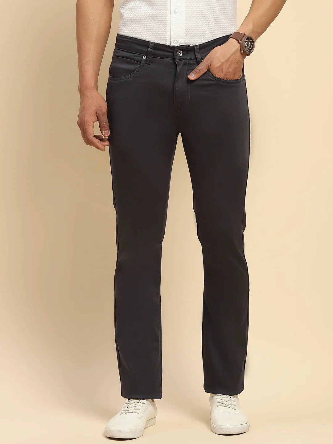 Grey Cotton Blend Straight Fit Trouser - Image 7