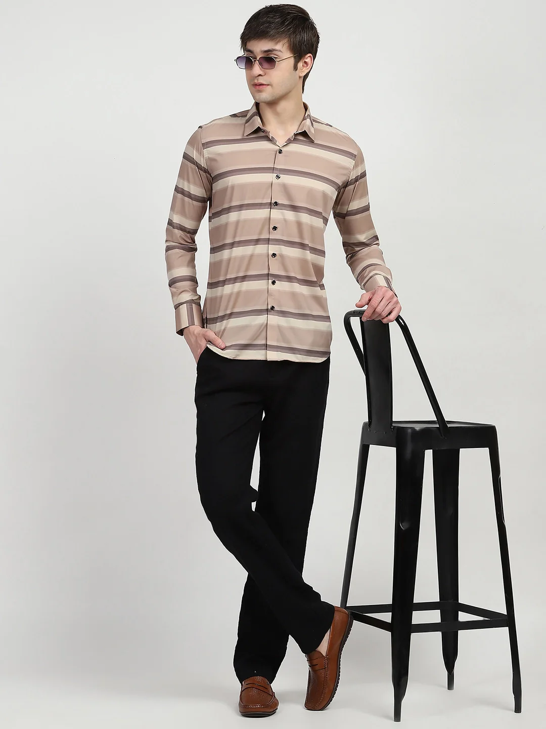 Brown Striped Nylon Blend Shirt - Image 8