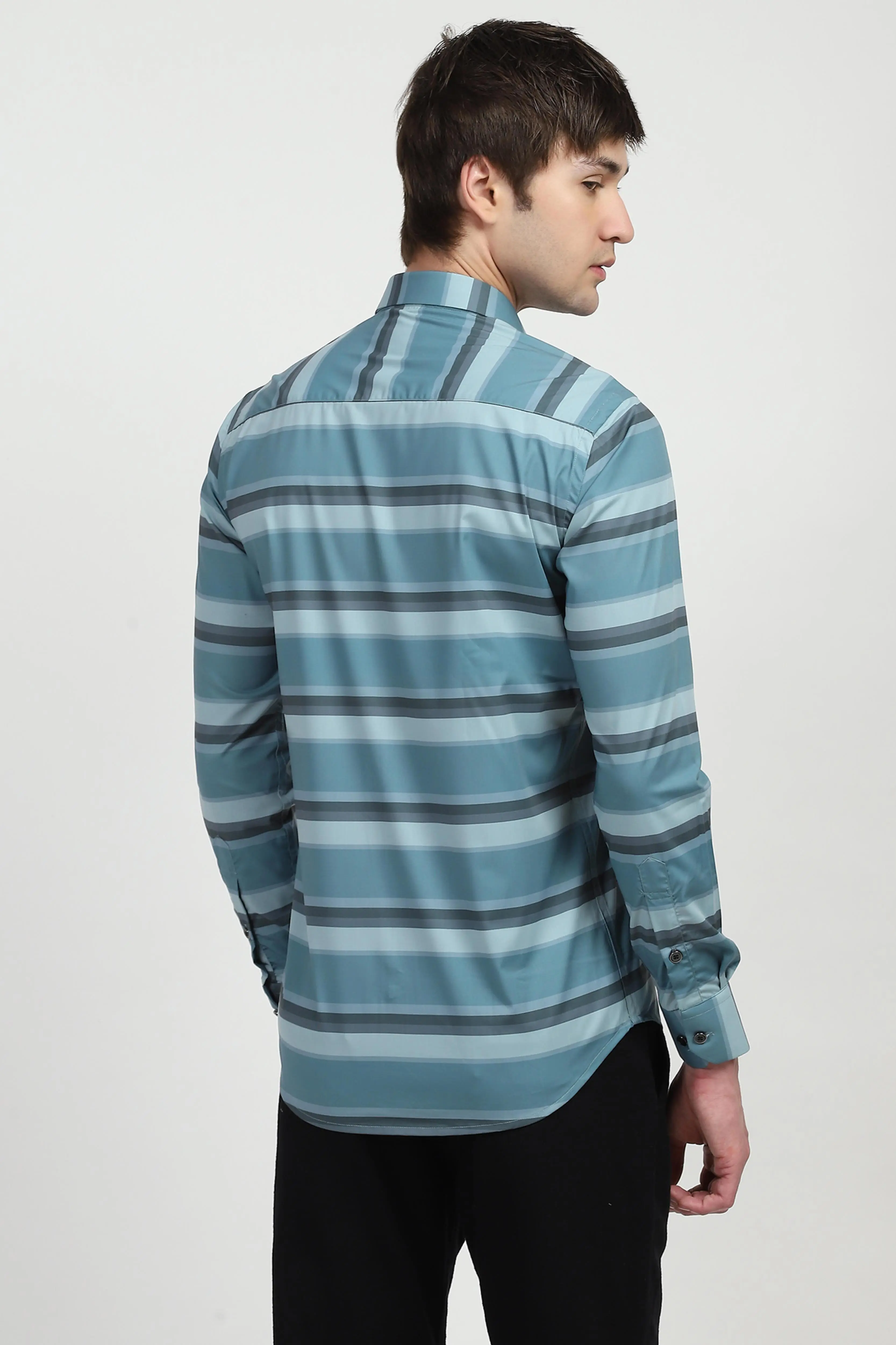 Blue Striped Nylon Blend Shirt - Image 4