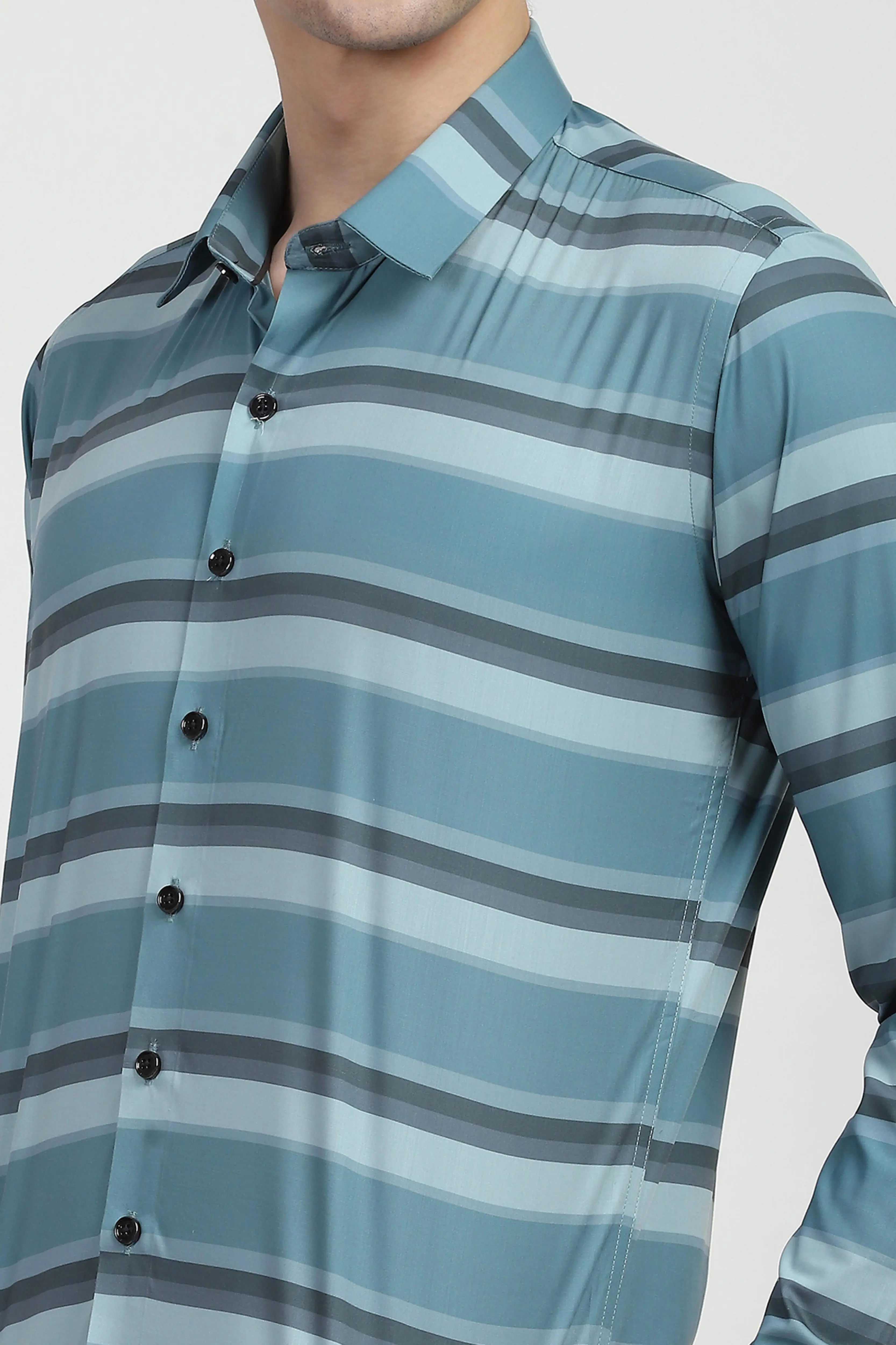 Blue Striped Nylon Blend Shirt - Image 5