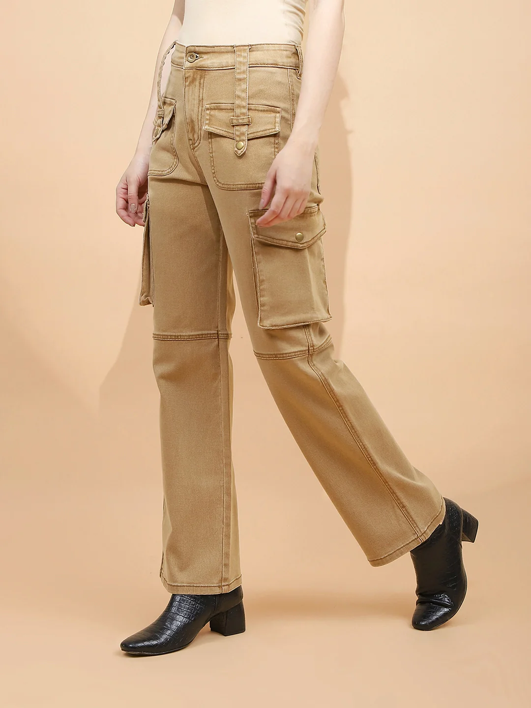 Tan Brown Cotton Regular Fit Cargo - Image 8