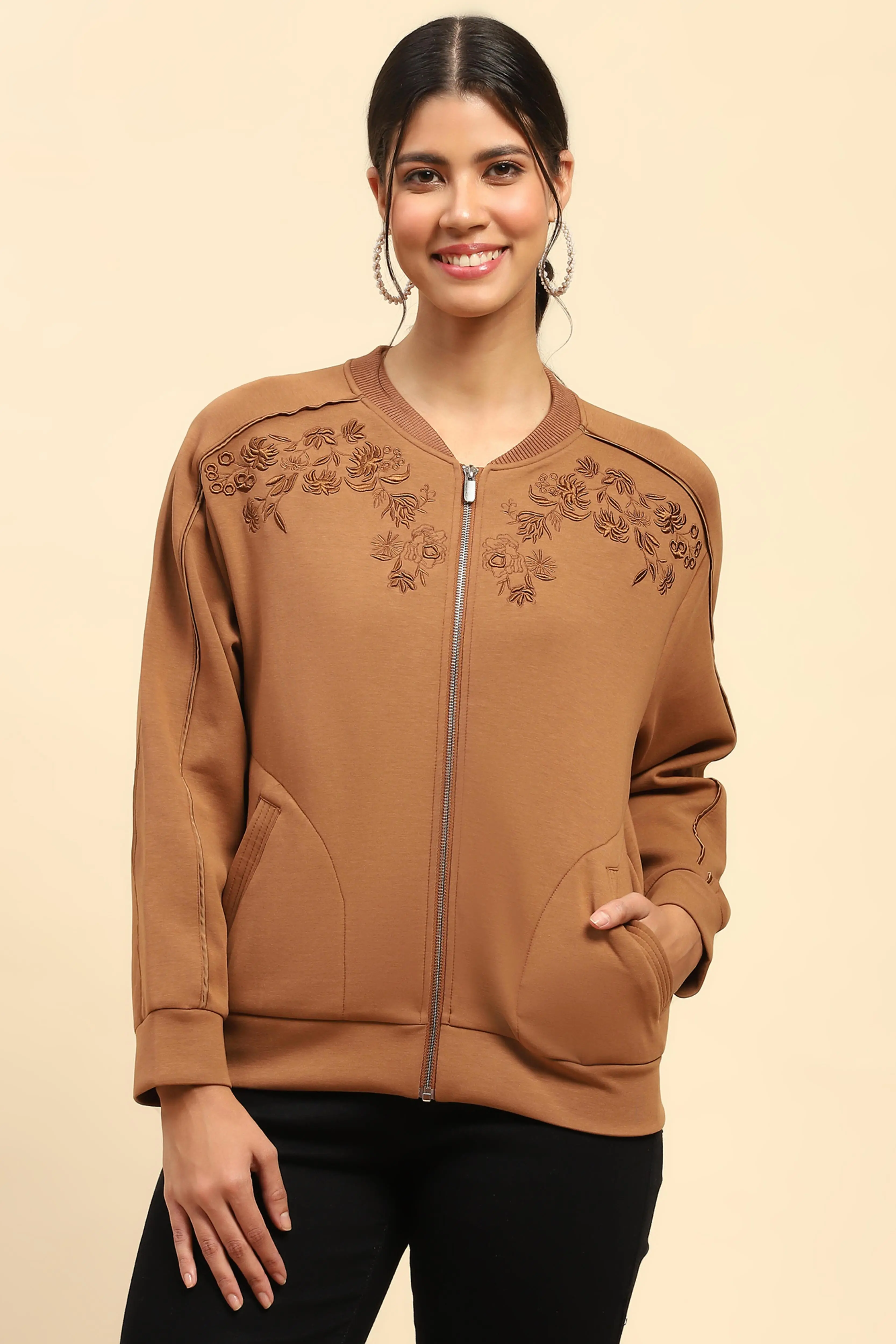 Tan Embroidered Sweatshirt