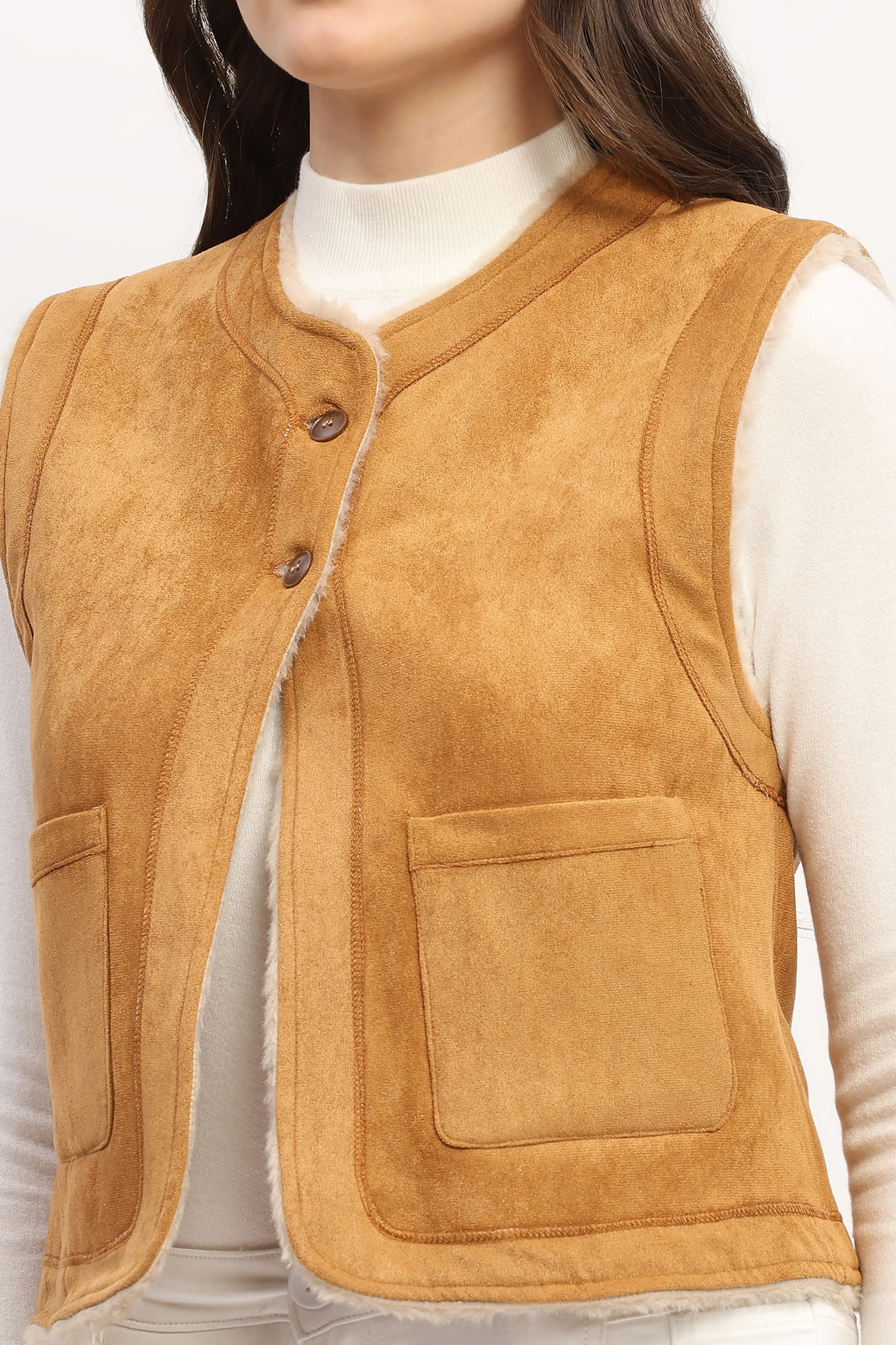 Tan Faux Fur Winter Jacket - Image 6