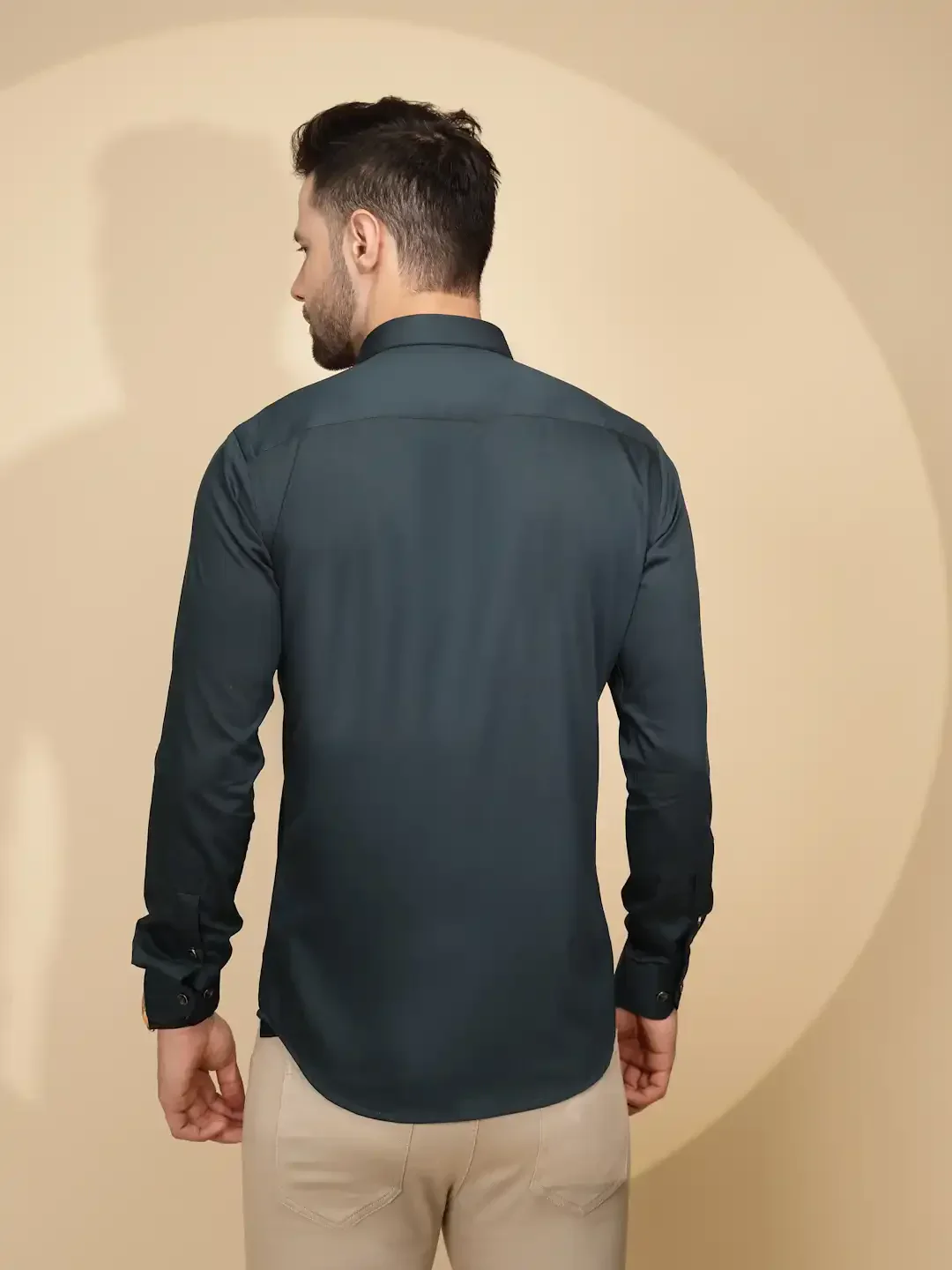 Teal Cotton Blend Regular Fit Shirt - Image 11
