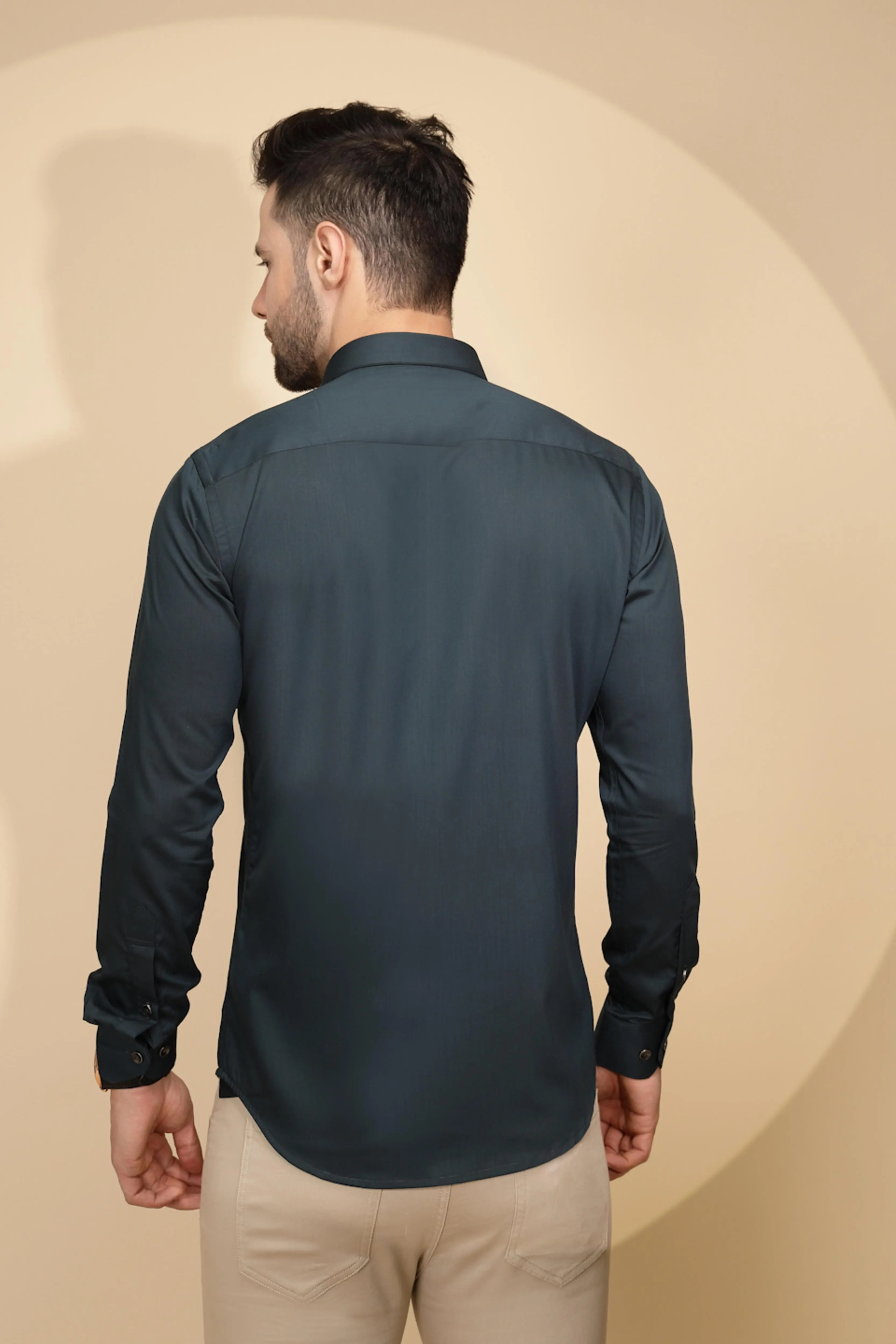 Teal Cotton Blend Regular Fit Shirt - Image 2